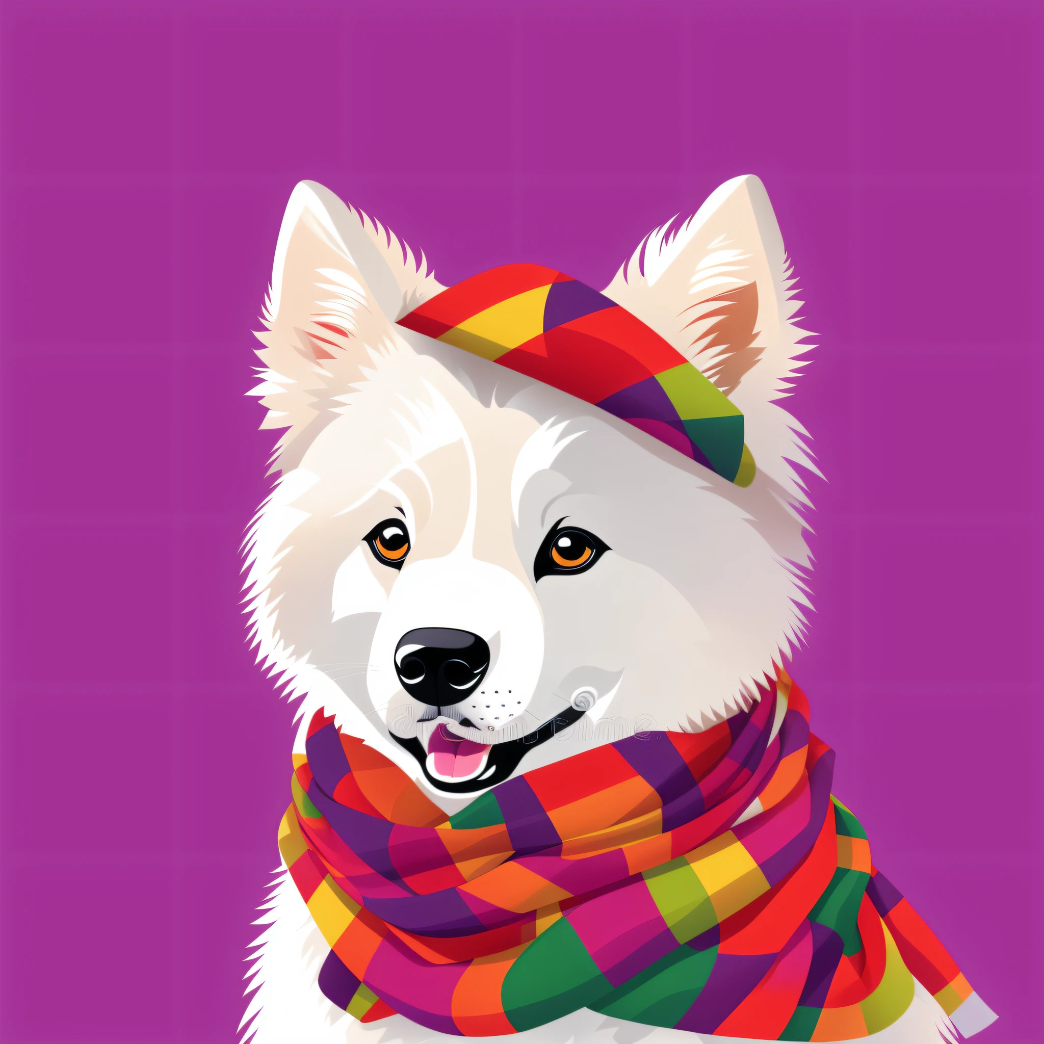 Cartoon vector illustration, cartoon cute Samoyed, wearing scarf, inspired by sweetness