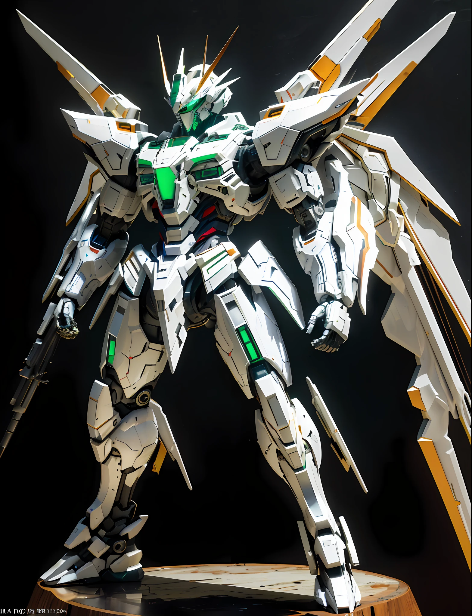robot, intense battle, high quality, hd, super detail, masterpiece, 8K wallpaper, ((up to color), light green eyes), absurd, high resolution, super fine illustration, absurd, solo, game CG, lord, night, (black light: 1), (detailed beautiful face and eyes: 1.0), (full body female form: 1.5), command spell, in battle, mask, mechanical parts, robot joints, , fully armored, (full body: 1.5), shining eyes, mecha, standing with rifle, Looking at the audience, scrawny mechanical wings, (called White Devil's plane)), ((fluid armor, mental woodwork, funnel mounting)),