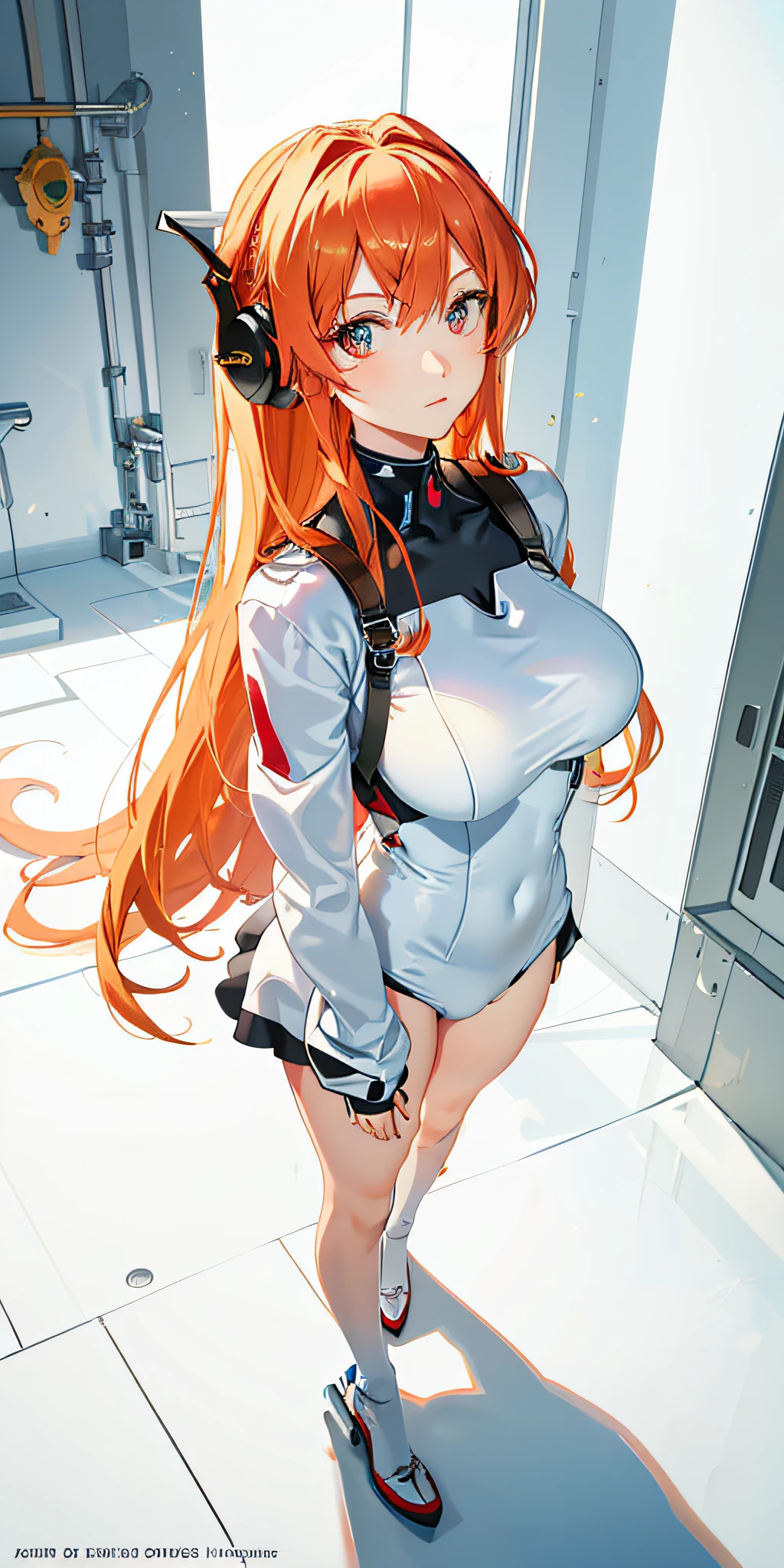 (Overhead view),dynamic angle,ultra-detailed, illustration, close-up, straight on, 1girl, 
 ((souryuu asuka langley, interface headset, red bodysuit:1.4, blonde)),Her eyes shone like dreamy stars,(glowing eyes:1.233),(beautiful and detailed eyes:1.1),(expressionless,closed mouth),(standing), 
(mechanic room with toolsand spaceship windowin a white SPACESHIP),
(night:1.2),dreamy, [[delicate fingers and hands:0.55]::0.85],(detail fingers),