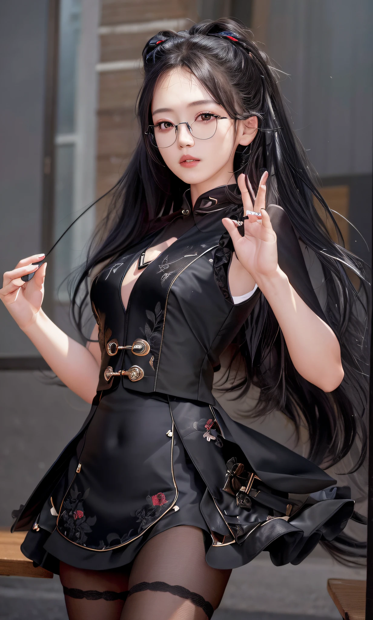 araffe woman in a black dress posing on a bench, korean women's fashion model, dressed all in black, wearing in black clothes, wearing black clothes, she is wearing a black dress, black outfit, intriguing outfit, cruel korean goth girl, dressed in black, korean artist, wearing a black bodysuit, wearing black modern clothes, very sexy outfit