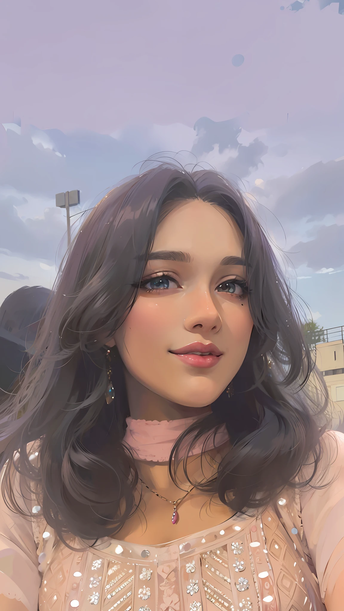 (masterpiece),(best quality:1.0), (ultra highres:1.0), detailed illustration, 8k, anime, 1girl, beautiful anime girl, wearing a pink dress, earrings , intricate details, black eyes, detailed eyes, pink eyeshadow, black hair, detailed hair detailed, highlights on hair, smiling, matte lipstick, perfect lips, anime style, best quality, detailed