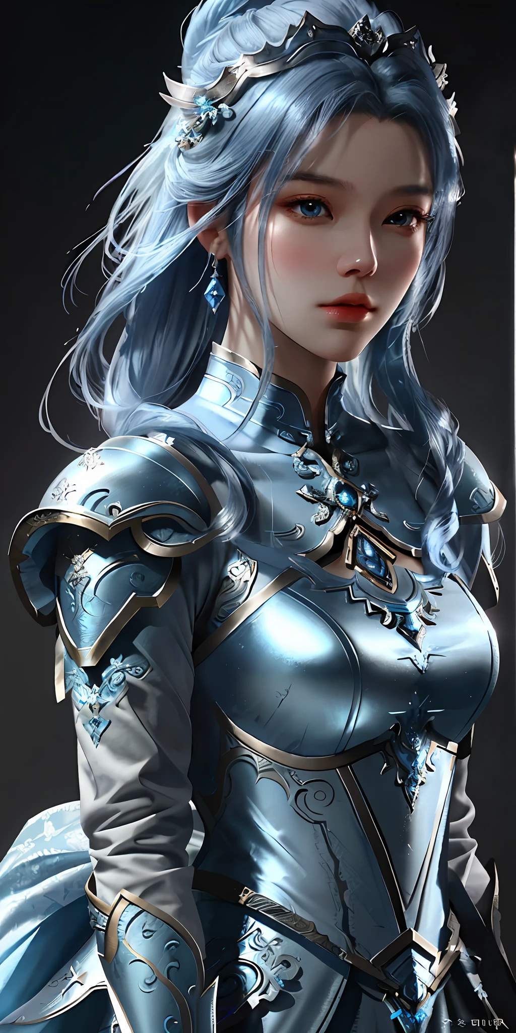 a close up of a woman in a silver and blue dress, chengwei pan on artstation, by Yang J, detailed fantasy art, stunning character art, fanart best artstation, epic exquisite character art, beautiful armor, extremely detailed artgerm, detailed digital anime art, artgerm on artstation pixiv, armor girl