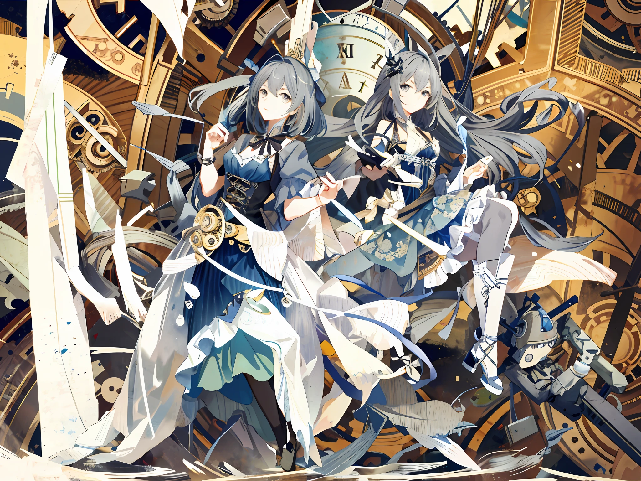 Illustration, delicate, steampunk, gear machine, Victoria, dim, gray