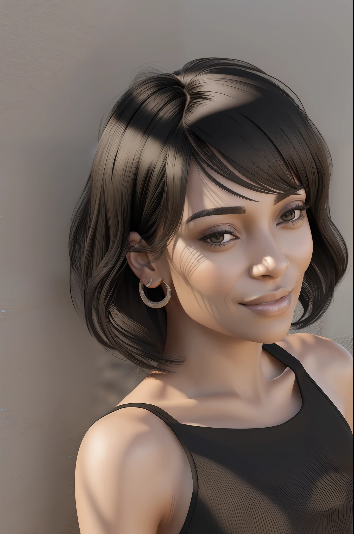 (((Tamara Taylor))), (a very tall slender woman with long legs walking on a busy beach promenade), ((tall slender figure)), ((hairstyle bob)), ((short black hair)), (narrow pelvis), (small round breasts), big brown eyes, ((small head)), It's evening and the sun is about to set, evening mood, she's smiling, (((She is wearing an elegant black pencil dress made of jersey fabric))), (photorealistic:1.2), (best quality), (intricate details), 8K, (high poly), (ray tracing), (cinema lighting), (sharp focus), (detailed face:1.3), natural and realistic skin textures, soft face, (perspective from the front), (face by Tamara Taylor)