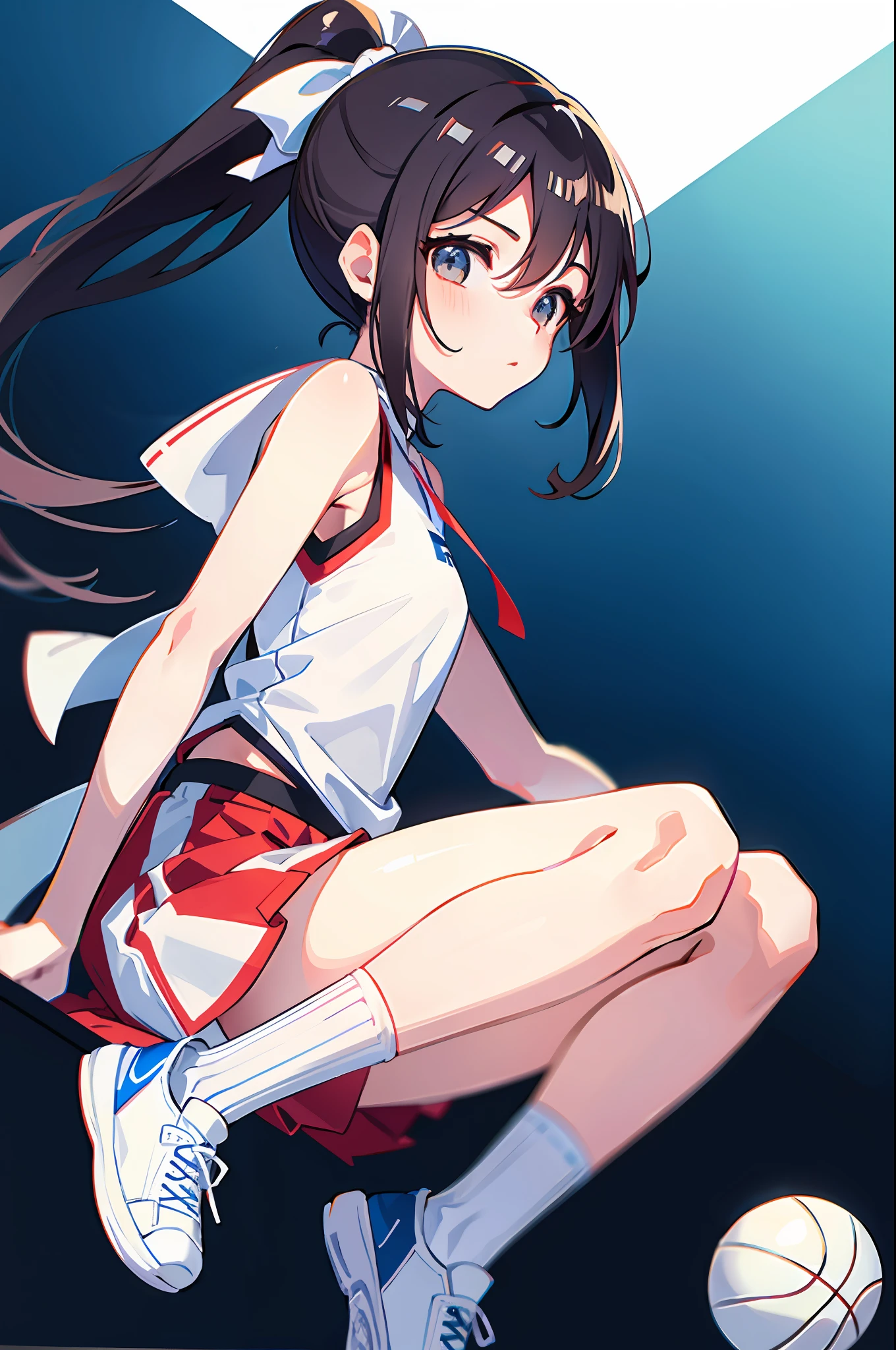Double ponytail white basketball vest white high socks sneakers loli