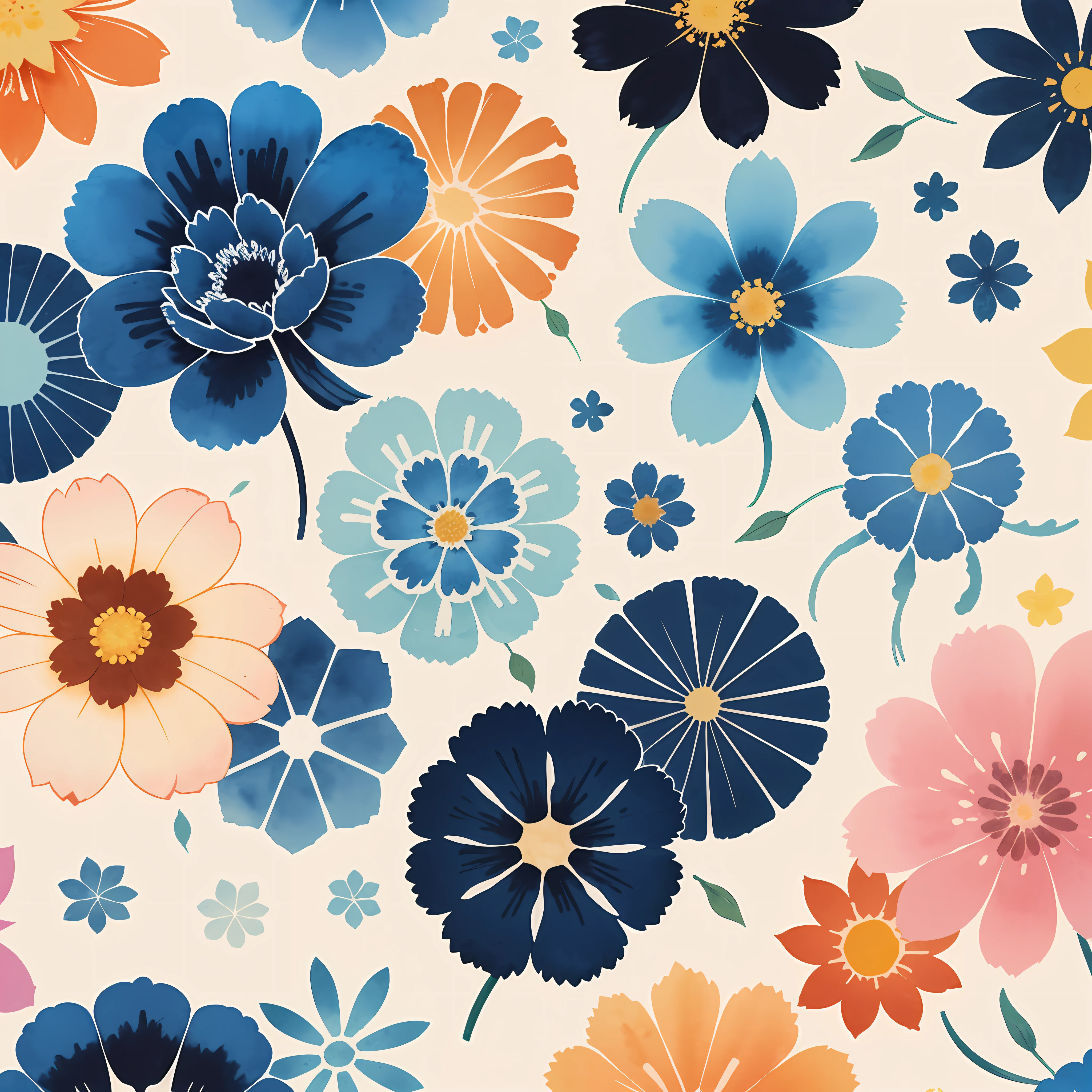 Print pattern, abstract flower, color comfort, watercolor, hand drawn, vector graphics, minimalist
