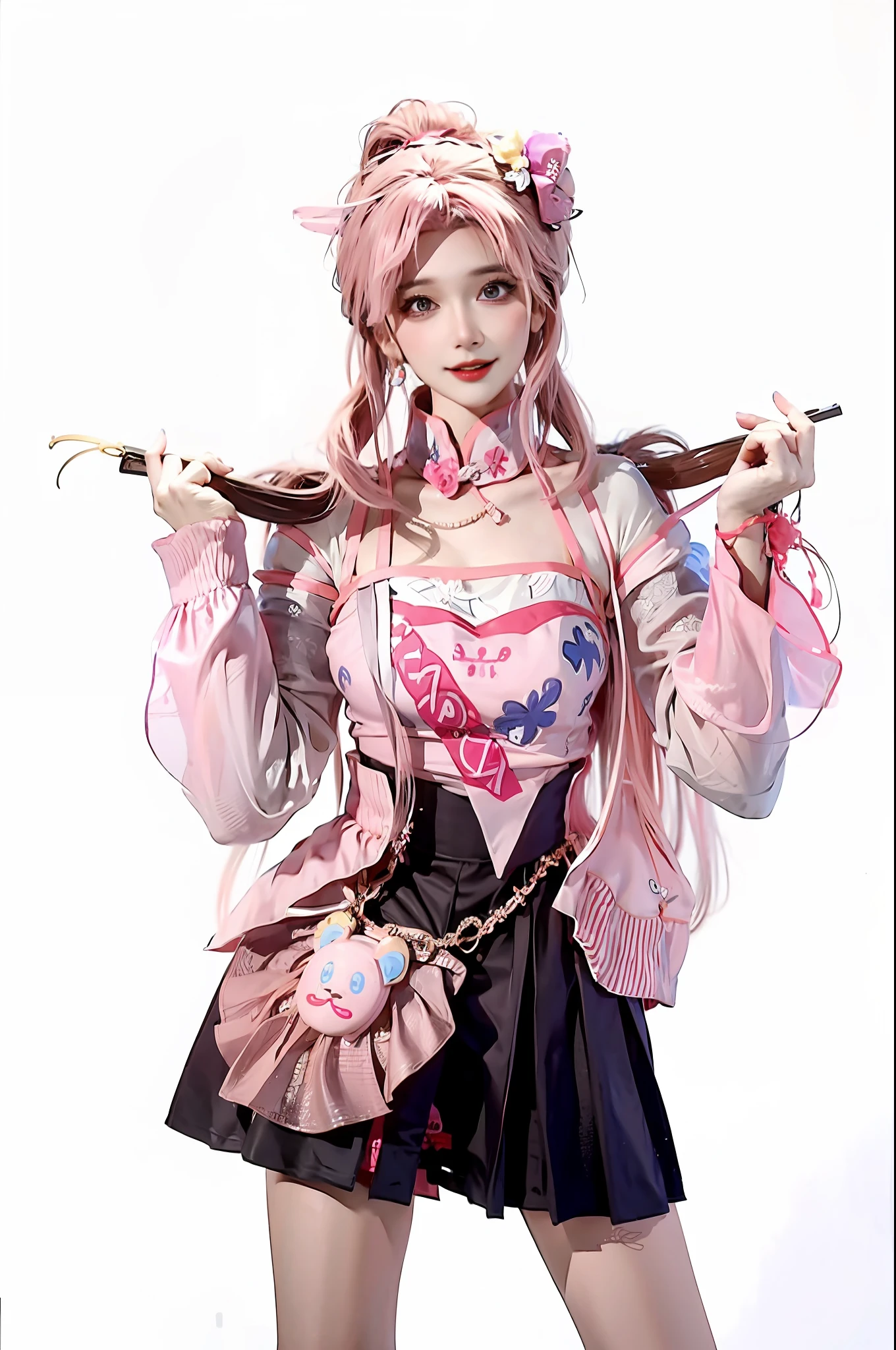 araffe dressed in a pink outfit and a pink hat, belle delphine, render of mirabel madrigal, render of april, y 2 k cutecore clowncore, masuimi max, pink iconic character, trending on cgstation, kda, yayoi kasuma, looks a blend of grimes, coat for a rave with fur