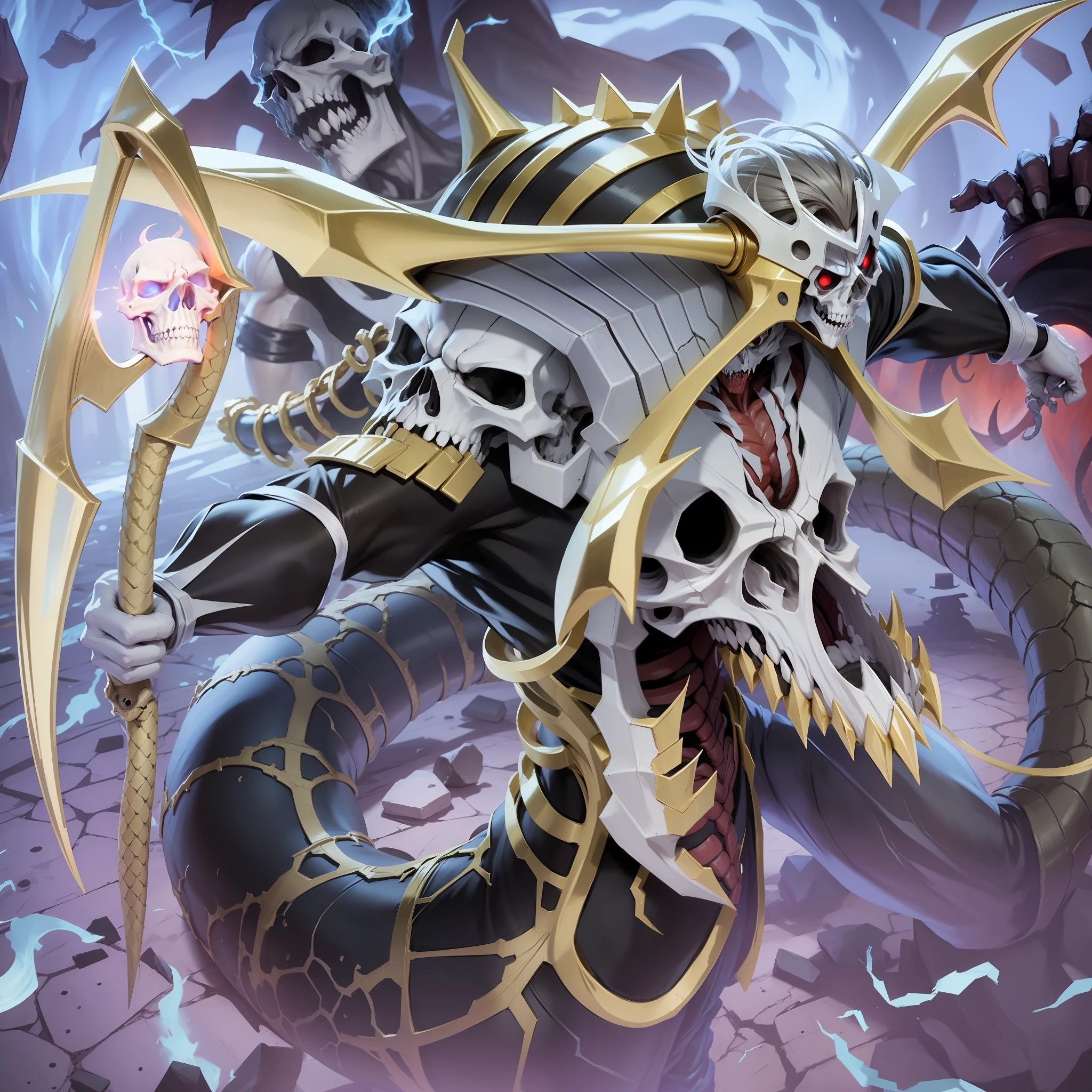 Yugioh zombie with defined muscles and skull face with snake body