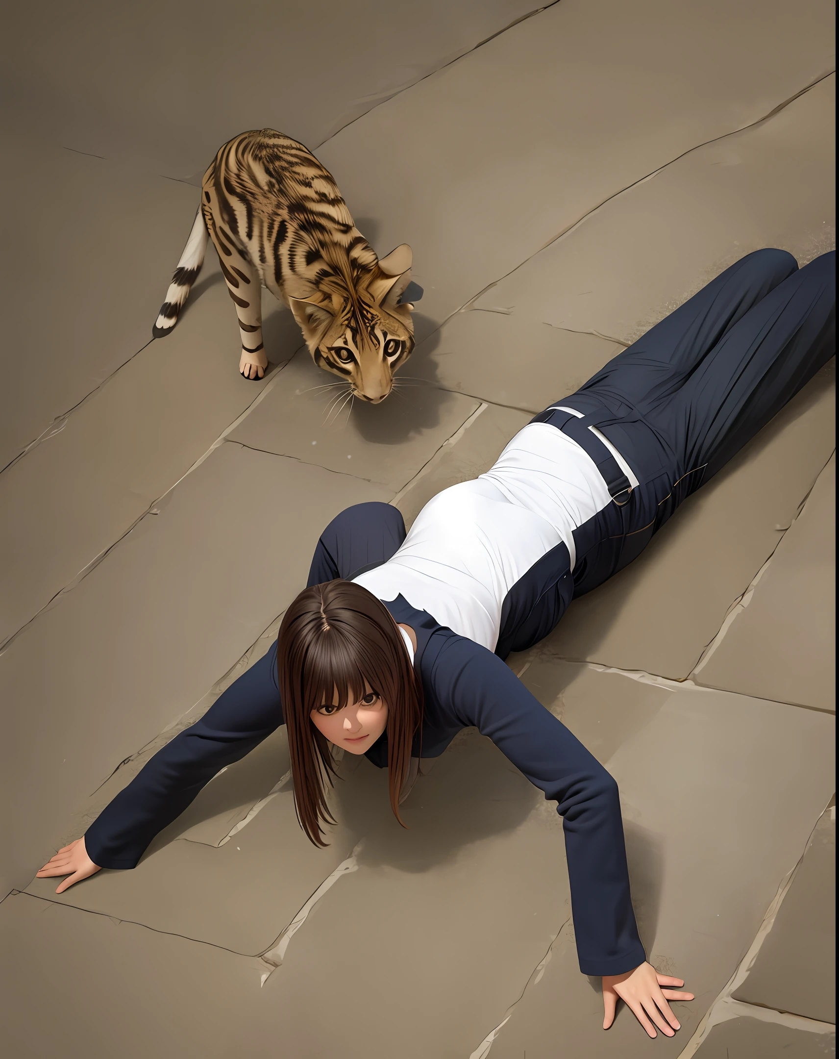 Crawling on all fours, pants