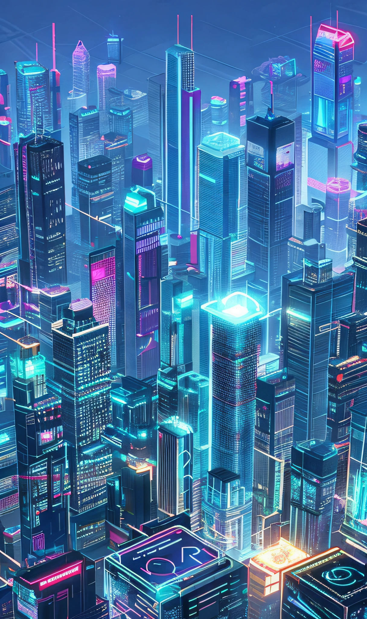 Cyberpunk city made of crystals, isometric 3d, realistic render, minimalism, nvinkpunk, kuvshinov, snthwve style