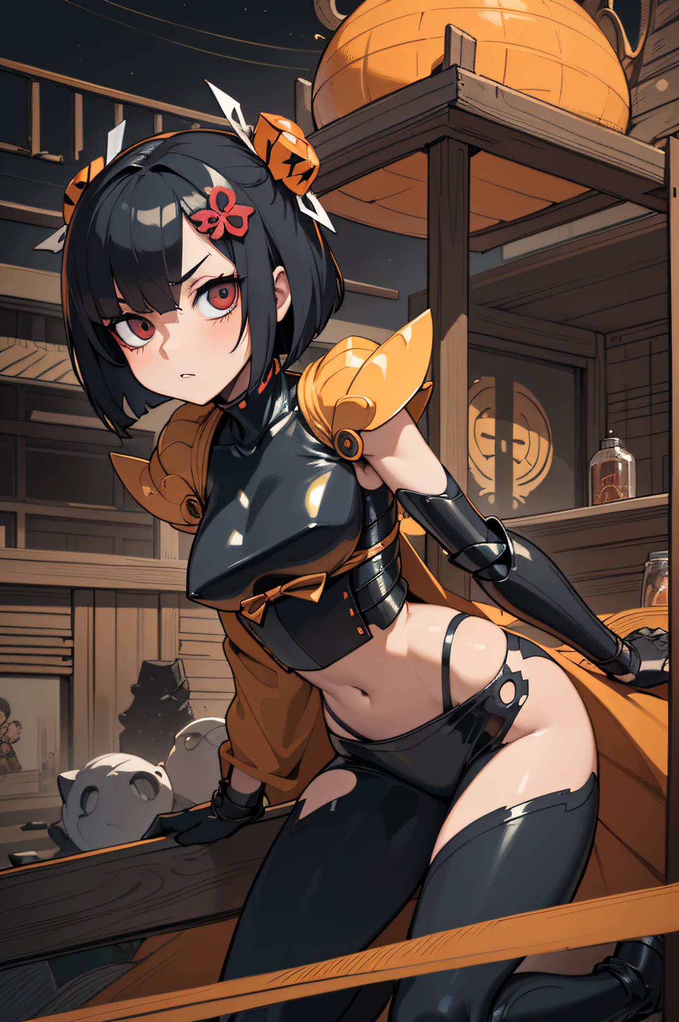 [Detailed illustrations, art based on extremely ideal , very detailed and detailed drawings, slow and delicate lines, realistic texture expression],((Color tressed main lines)),(Artwork with outstanding craftsmanship),(Shinjuku background at night),[(HENTAI ANIME) NINJAGirl Japanese Beauty 15 years old Petite and muscular ((Slim body)) Short bob cut],((Hornet) Orange Ninja Battle Armor) Scarf (Stole) (Fitting Rubber Inner) Honeycomb (Edge) ((((Hair ornament)))) (Dull metallic luster),Gravure (((KUNOICHI))),((Fine and beautiful skin expression (transparency)))),((Clear gaze)),((Perfect eye details (Beautifully drawn eyes))),( Beautiful perfect face (realistic face details)),((Beautiful hair details)),(Perfectly proportioned proportions)),(Design built to a high level,((Advanced structural understanding of materials)),Ideal color coordination),((Artistic decoration)) ((Dense details)),((Detail,High definition)),[(Ultra-precision detail),(((Multilayer texture)), HighQuality,High Resolution],((Accurate simulation of light-material interaction, understanding of air flow, mechanically correct representation)),(((Visual art with a sense of narrative)).