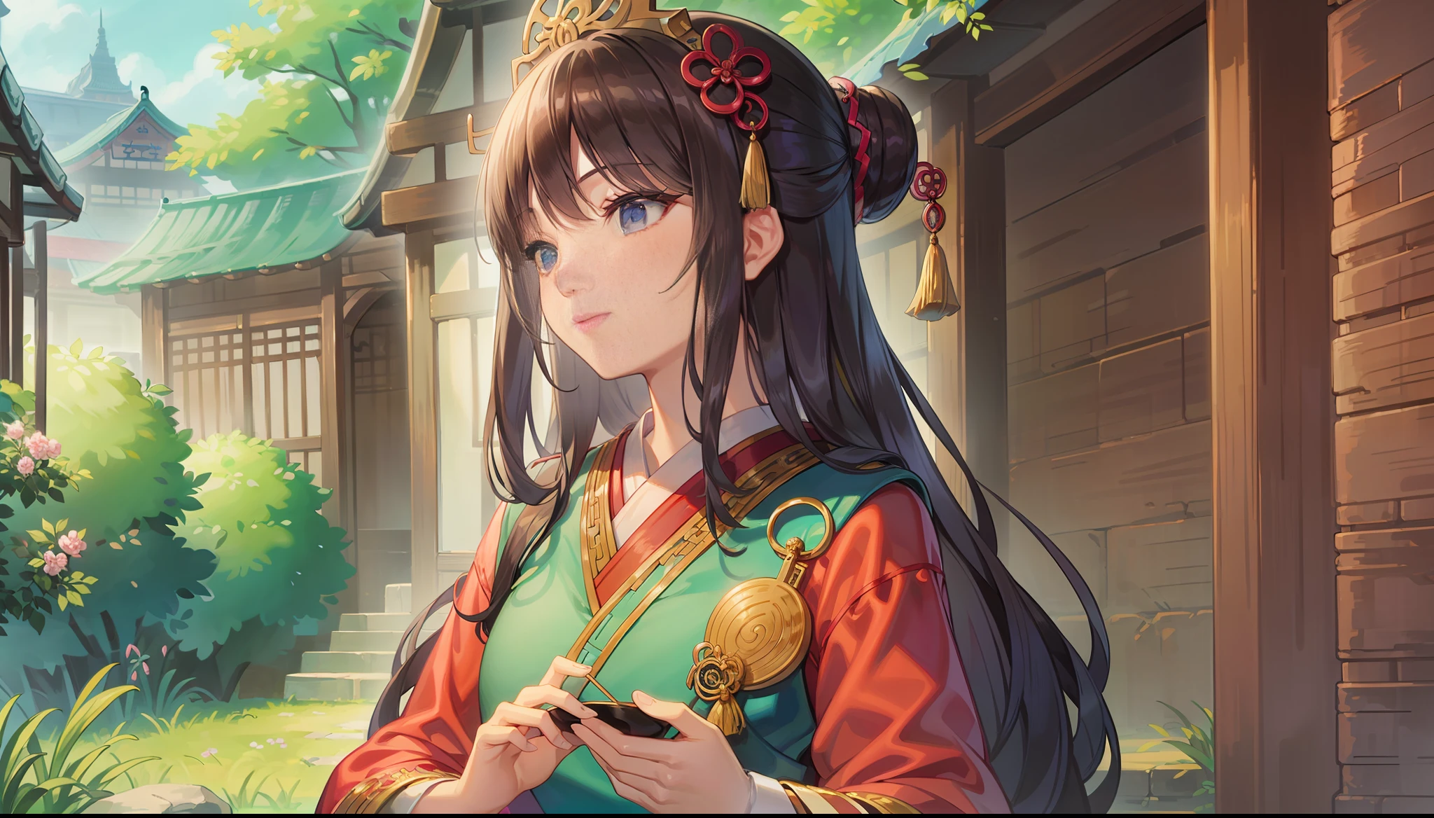 Huang Yueying, woman, Zhuge Liang's wife, wisdom, ancient costume, pastoral, Hanfu, exquisite, HD, facial close-up, Chinese, simple