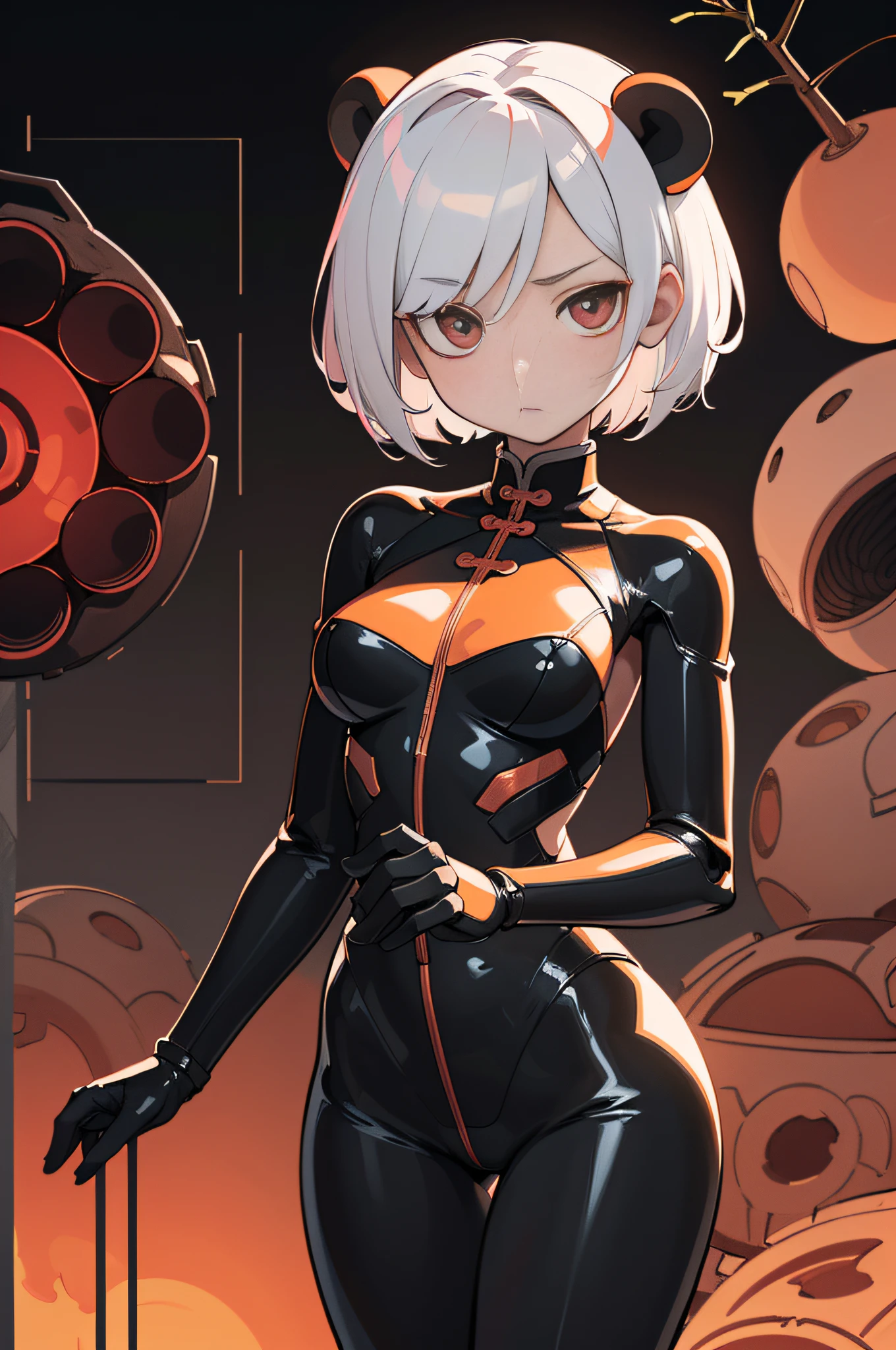 [Detailed illustrations, art based on extremely ideal anatomy, very detailed and detailed drawings, slow and delicate lines, realistic texture expression],((Color tressed main lines)),(Artwork with outstanding craftsmanship),(Briefing room background),[(HENTAI) ANIME Girl Chinese Beauty Cyborg 15 years old (short hair)] SKINNY ((功夫)) Mechanical thighs (with V8 engine: 0.3),[Red tight dress] ((Panda: 0.6) (Translucent rubber inner)),((Silver coating:0.5)),(Science Fiction Mechanical Bioengineering),((Fine and beautiful skin expression (transparency))),((Clear gaze)),((Perfect eye details (Beautifully drawn pupils in detail))),( Beautiful perfect face (realistic face details)),((Beautiful hair details)),(Perfectly proportioned proportions)),(Design built to a high level,((Advanced structural understanding of materials)),Ideal color coordination),((Artistic decoration)) ((Dense details)),((Detail,High definition)),[(Ultra-precision detail),(((Multilayer texture)), HighQuality,High Resolution],((Accurate simulation of light-material interaction, understanding of air flow, mechanically correct representation)),(((Visual art with a sense of narrative)).