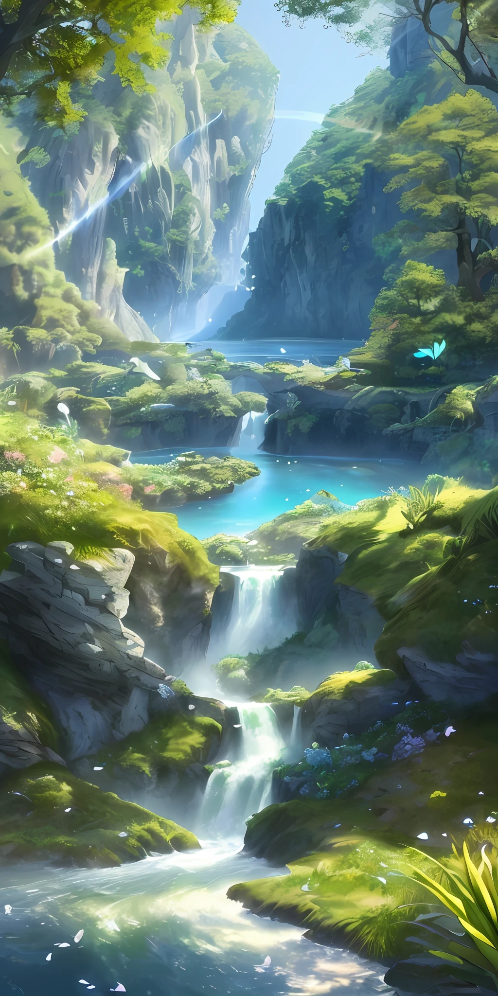 Masterpiece, best quality, (very detailed CG unity 8k wallpaper) (best quality), (best illustration), (best shadows) Nature&#39, blue sea,delicate leaves petals of various colors falling in the air light Tracking, super detailed --v6