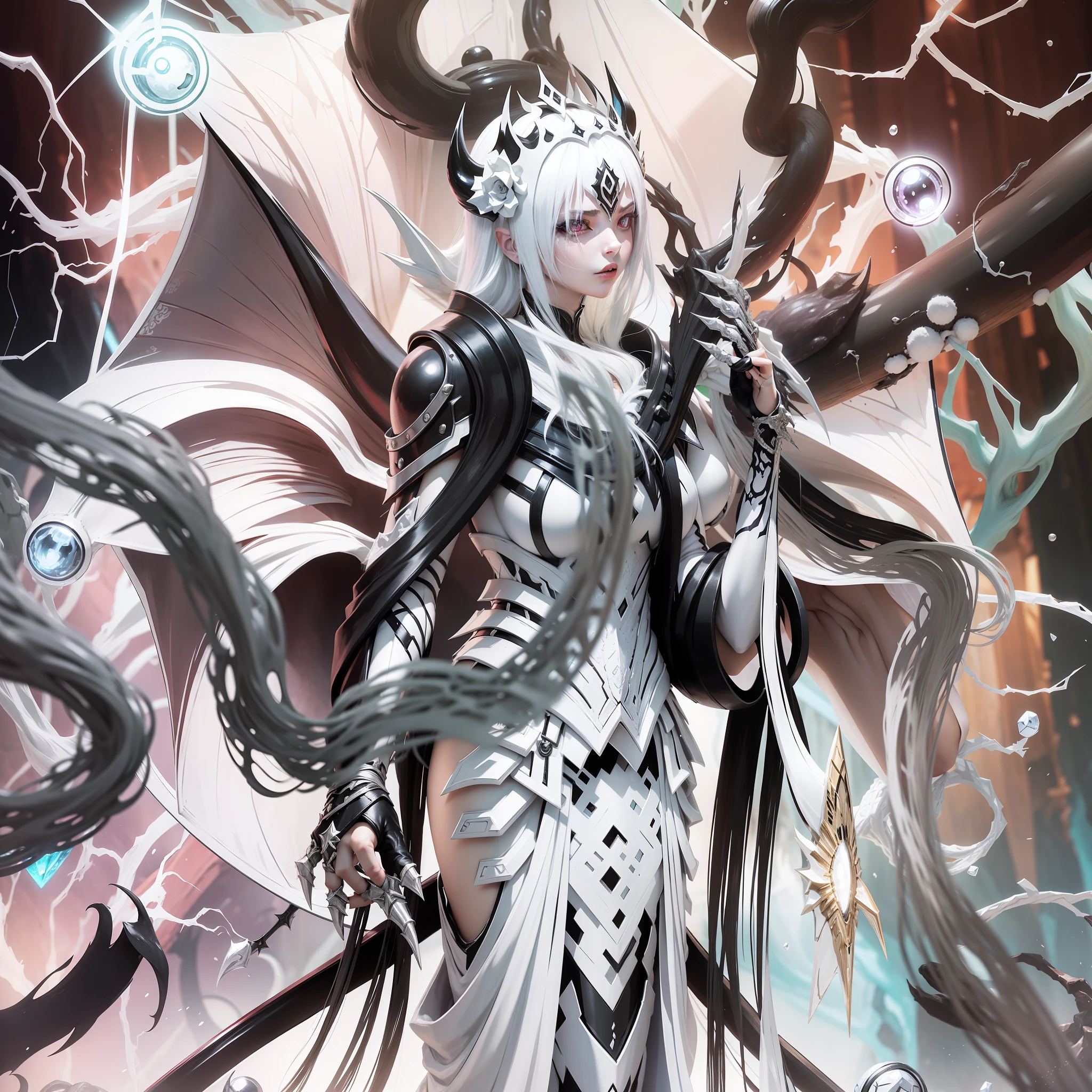 Demon queen, claws, white symbiotic dress,with black exarpe,4k,Yu-Gi-Oh