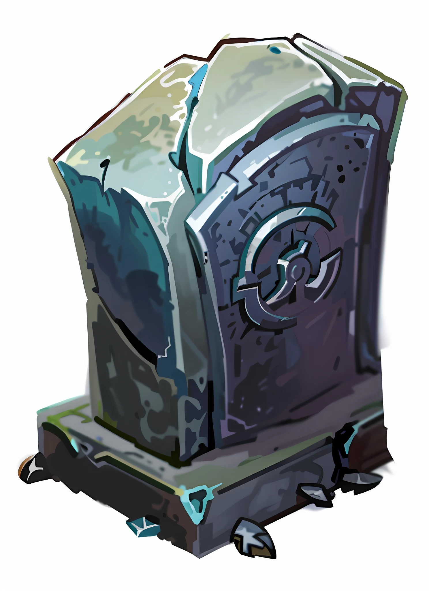 closeup of a tombstone, grave, tombstone, tombstone, graveyard, crypt, game icon asset, game asset, graveyard from monster boss!, quest marker, tombstone, Herstone, dark stone, game asset occult, unknown, elemental tomb of evil, game icon stylization, Lich --auto --s2