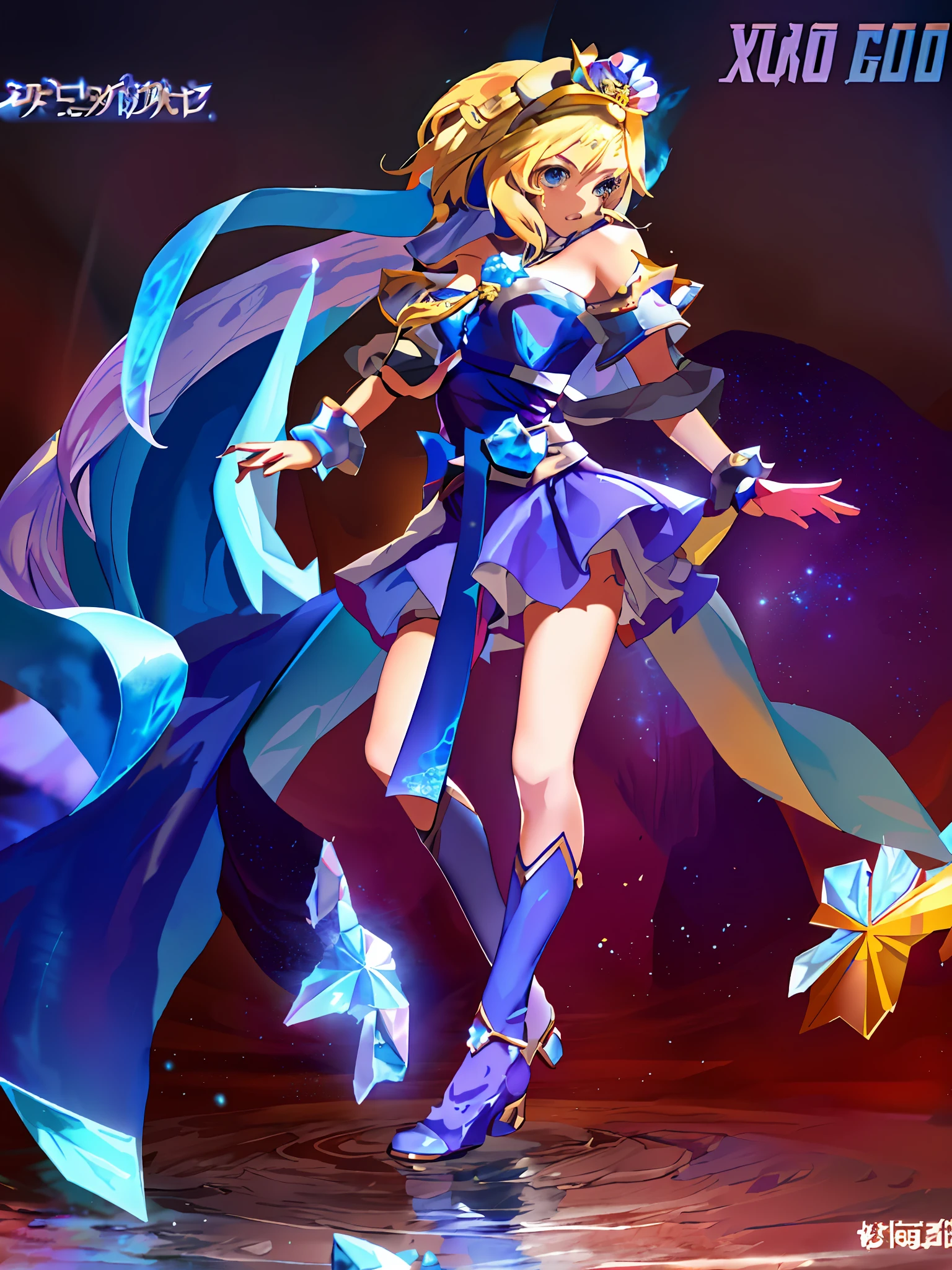 anime girl in a blue dress with a sword and a star, lux from league of legends, official splash art, ! dream artgerm, cushart krenz key art feminine, style artgerm, crystal maiden, seraphine ahri kda, extremely detailed artgerm, knights of zodiac girl, portrait knights of zodiac girl, artgerm style