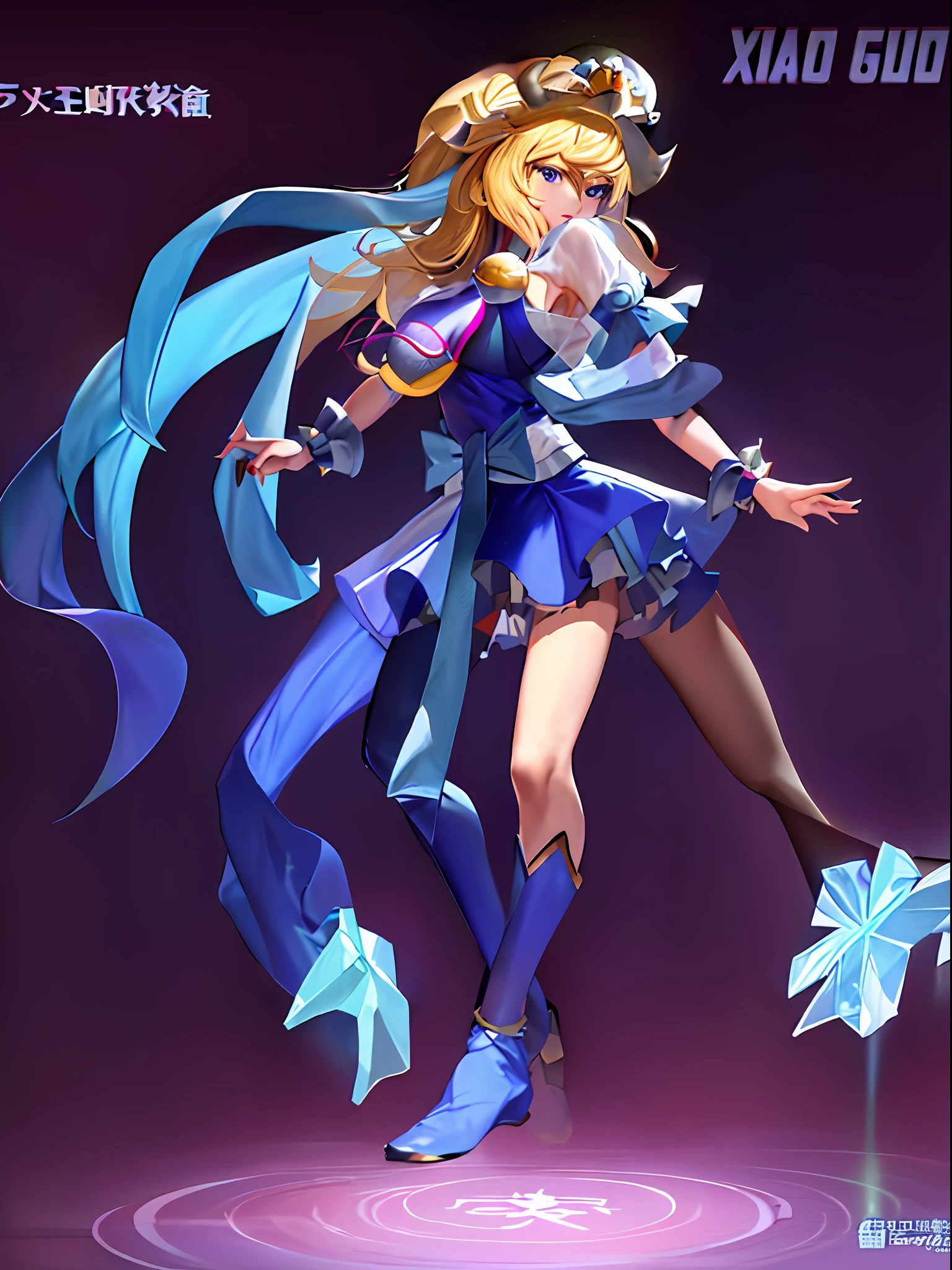 anime character of a woman in a blue outfit with long hair, wind wizard, marisa kirisame, art style of rune factory 5, full body xianxia, touhou character, miko, cushart kenz, marin kitagawa fanart, ( ( character concept art ) ), crystal maiden, kirisame marisa, princess 'kida' kidagakash, zerochan