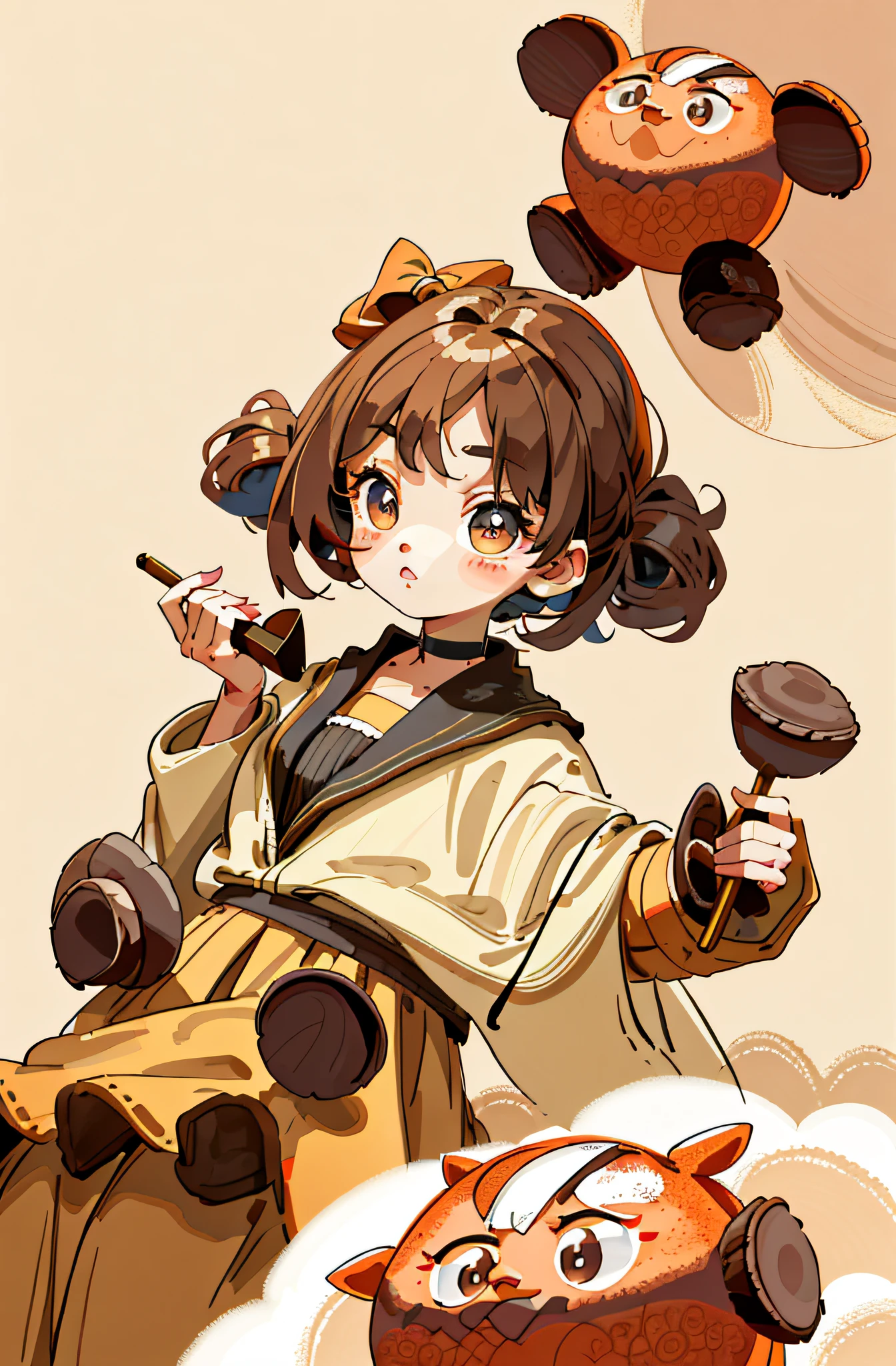 1 Girl, Brown, Chocolate, (Character Design Sheet, Same Character, Front, Side, Back), Illustration, Ultra HD, 8K, Best Quality, Super Detailed, Exquisite Details, Big Eyes Double Eyelids