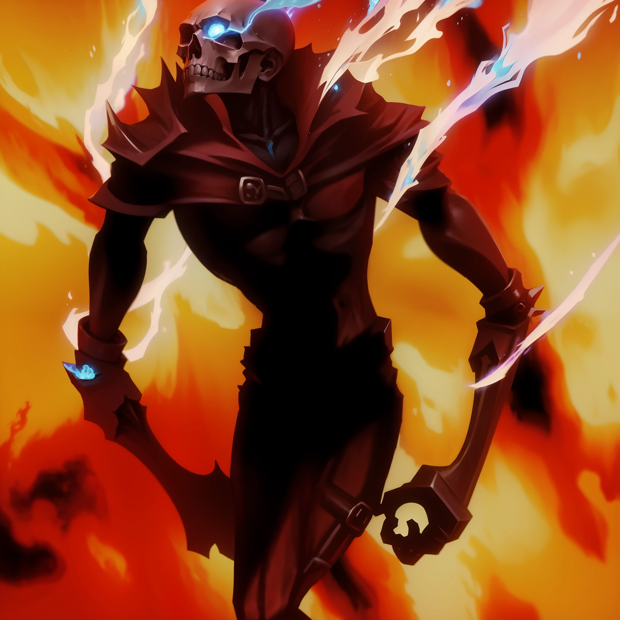 Yugioh skull in living flesh coming out of the blue fire