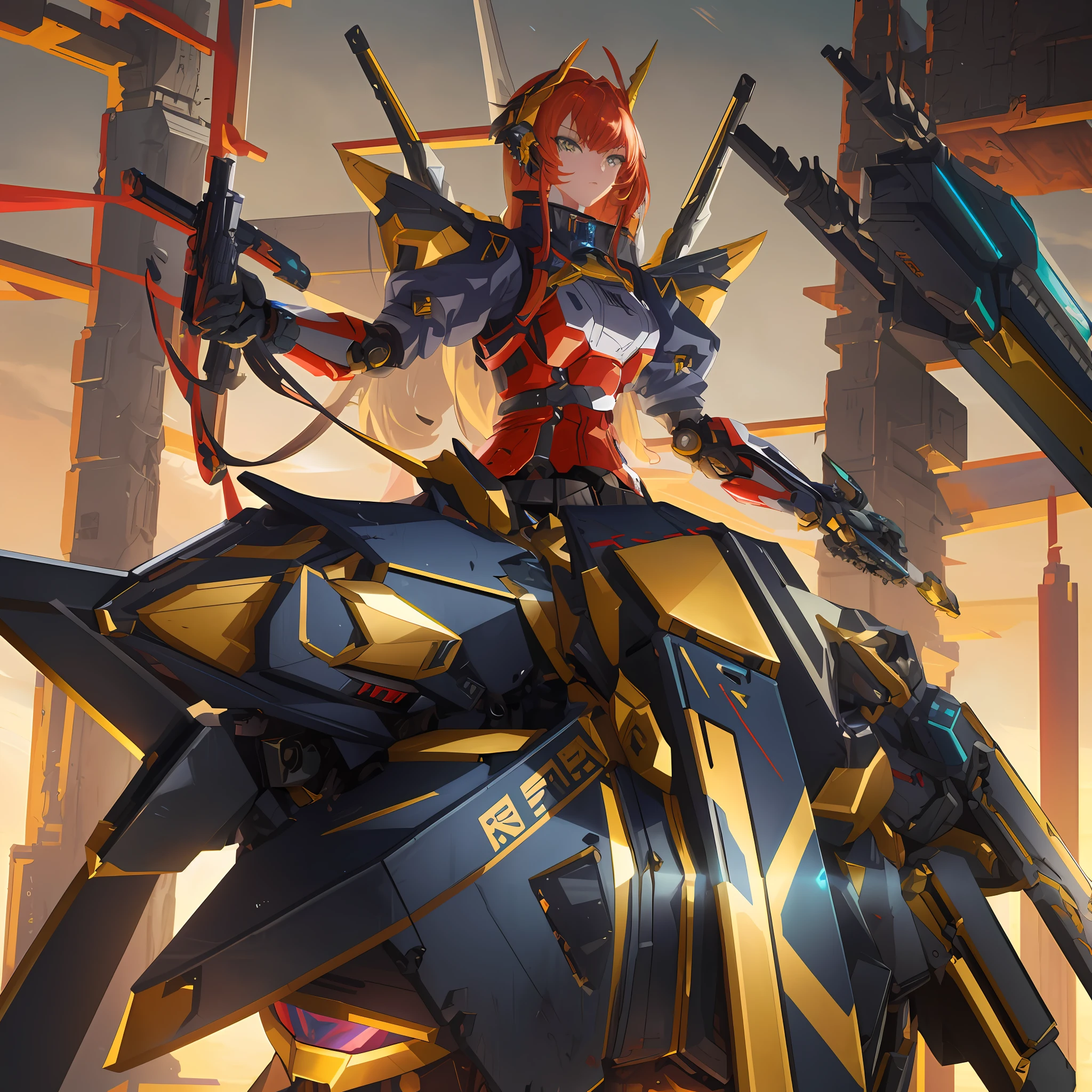 a close up of a person on a large robot with a sword, cyberpunk anime girl mech, girl in mecha cyber armor, an concept art of the tau queen, anfas portrait of a mech warrior, alexandre ferra mecha, mechanized valkyrie girl, mecha art, an anime large mecha robot, shirow masamune, cool mecha style