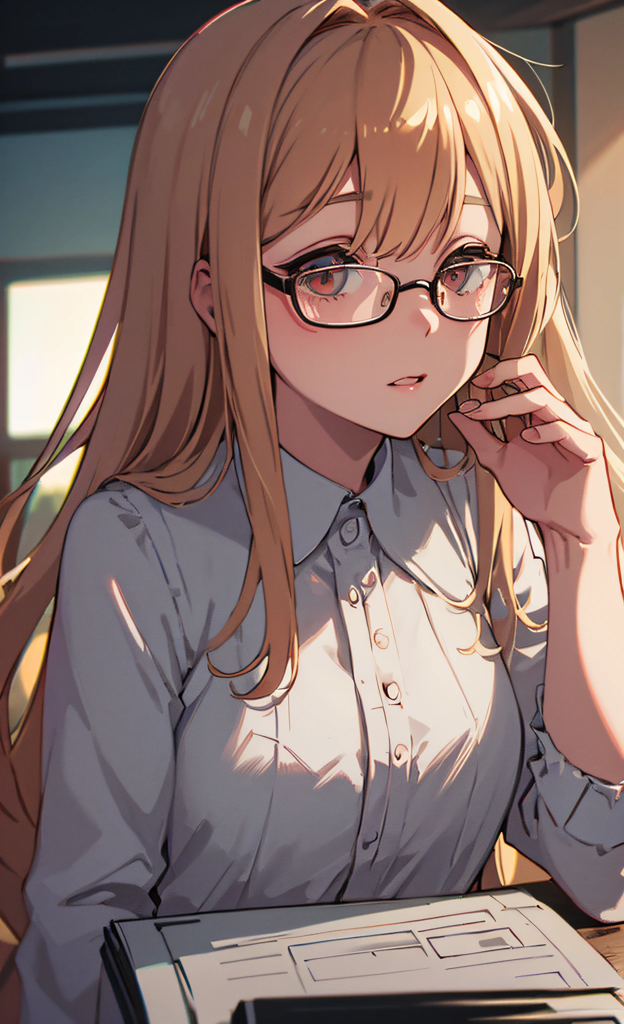 Masterpiece, ((Best Quality)), (Ultra Detailed), (Illustration), Extremely Delicate Beauty, Dynamic Angle, Chromatic Aberration, //((Girls: 1.1), (Glasses: 1.1)), Computer, Solo