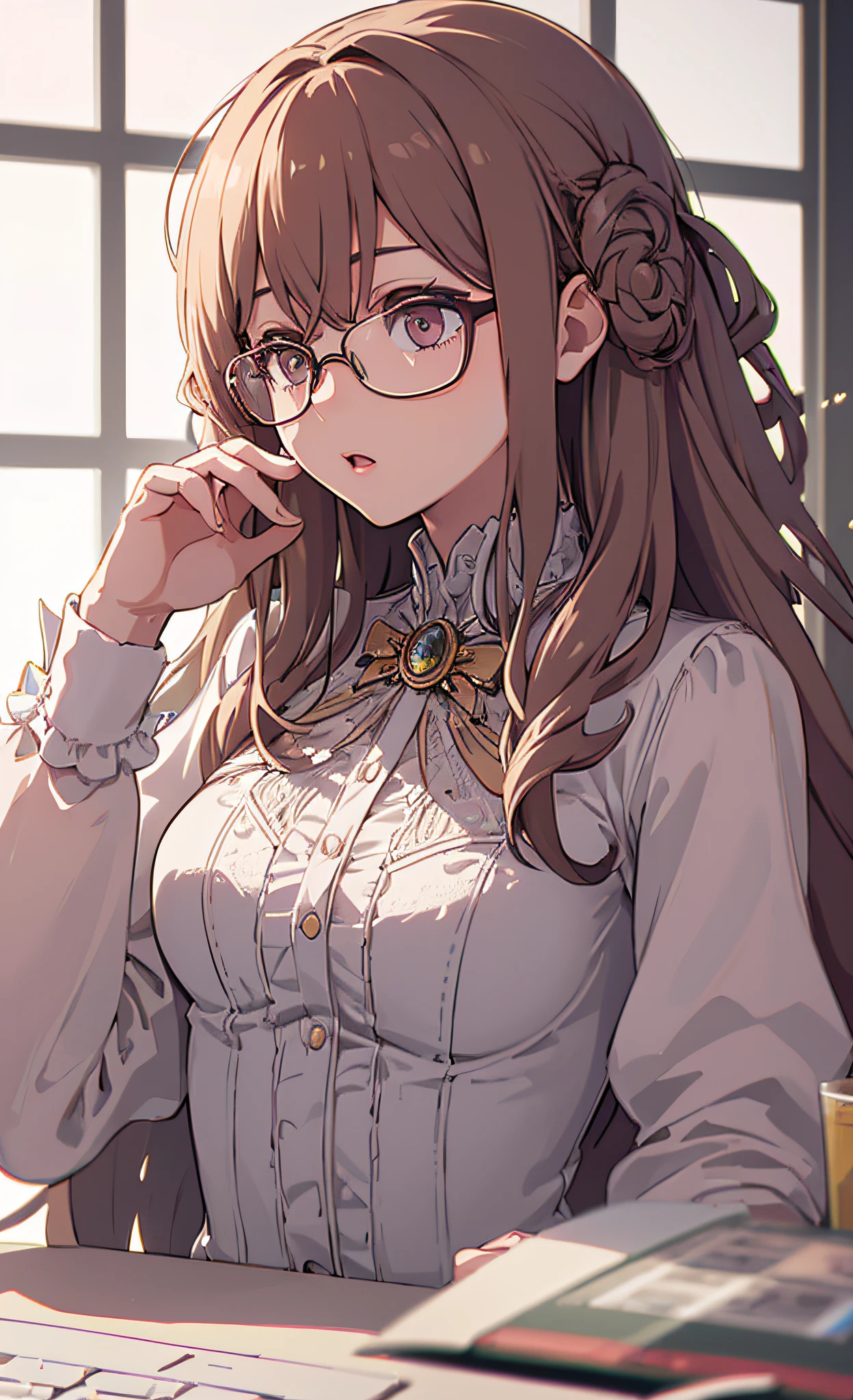 Masterpiece, ((Best Quality)), (Ultra Detailed), (Illustration), Extremely Delicate Beauty, Dynamic Angle, Chromatic Aberration, //((Girls: 1.1), (Glasses: 1.1)), Computer, Solo