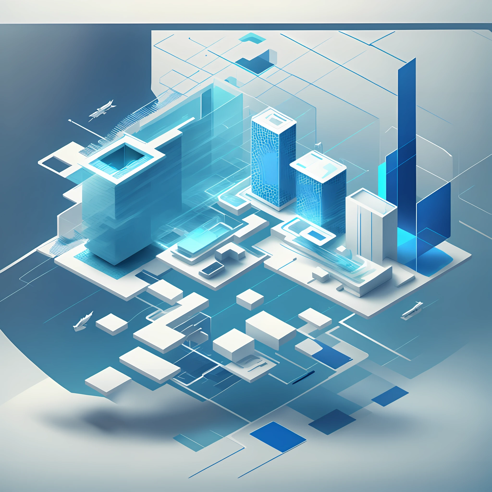 3d illustration, minimalist, blue and white, big data theme --auto --s2