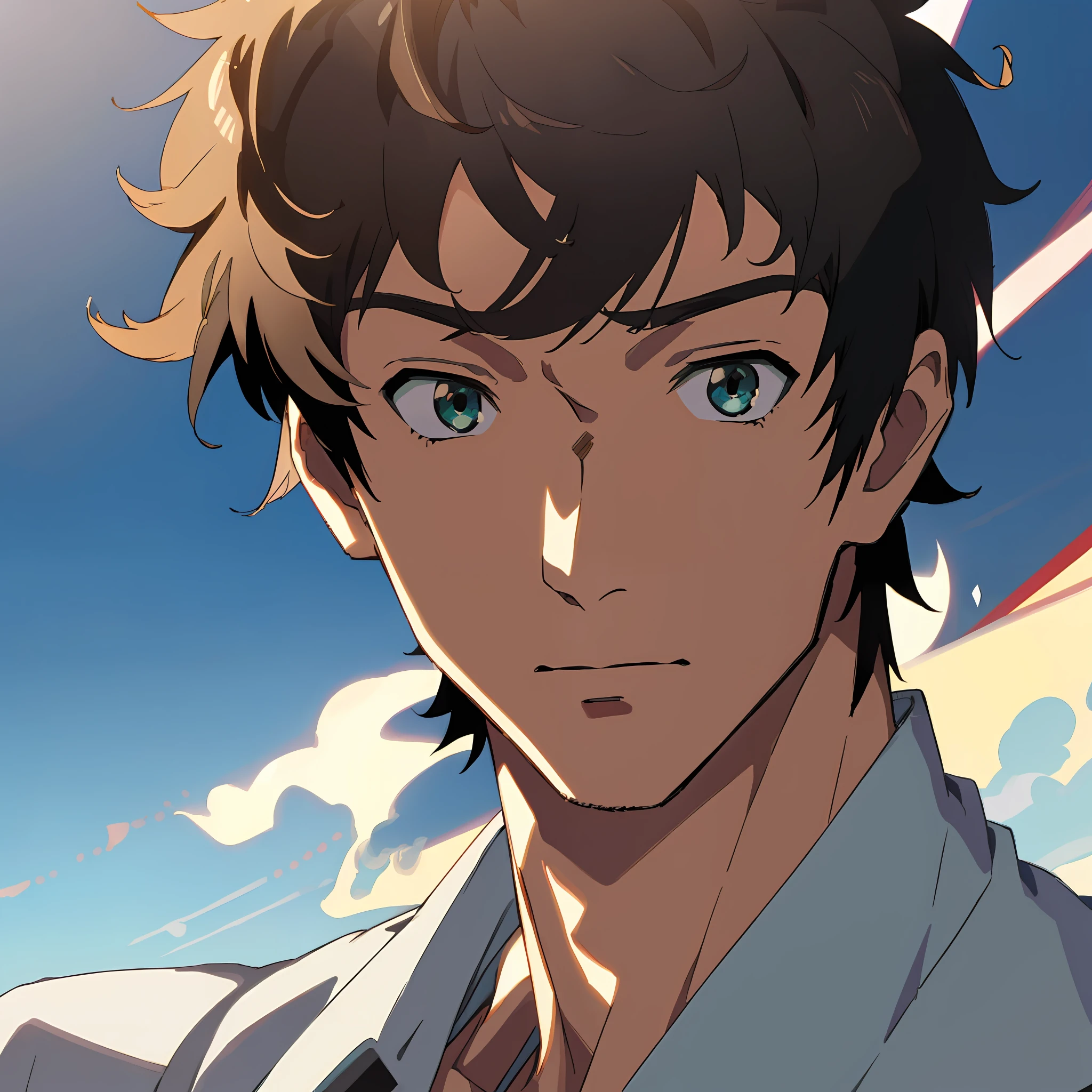 ((8k:1.27), highest quality, masterpiece, ultra high resolution:1.2) Pictures of Japan men, face close-up, cool, neck up, muscular body, male decisive expression clearly depicted. The lighting is dramatic and creates a dynamic atmosphere, Takuya Kimura, sharp gaze, short hair, muscular body, perfect center,naked torso, no glasses,shinkai makoto,kimi no na wa,tenki no ko,kotonoha no ni,