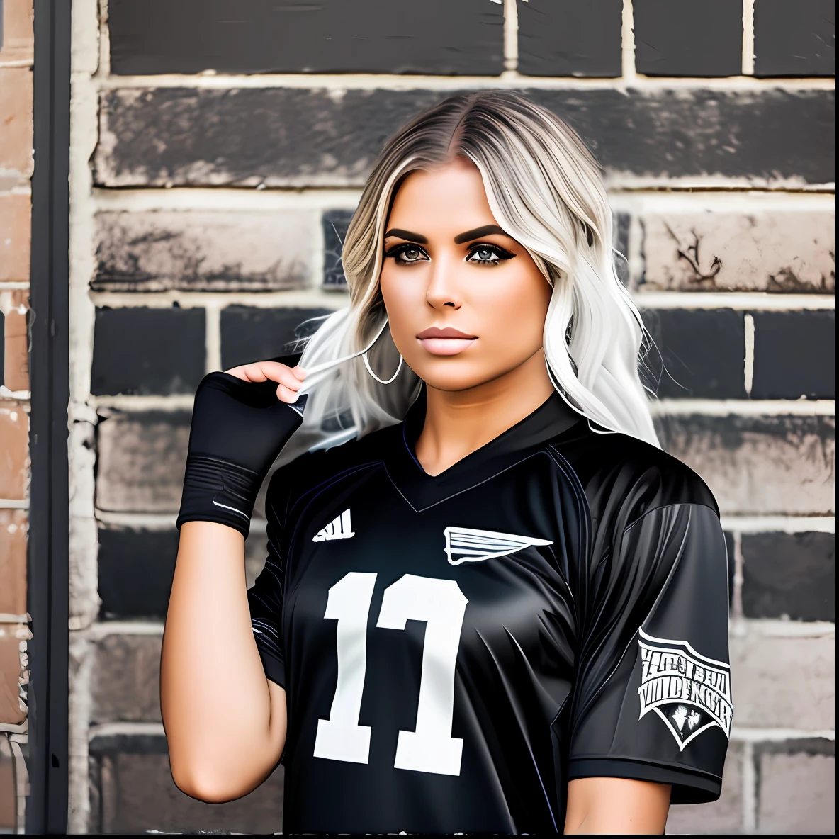 A glossy black football team shirt with subtle silver details. --auto --s2