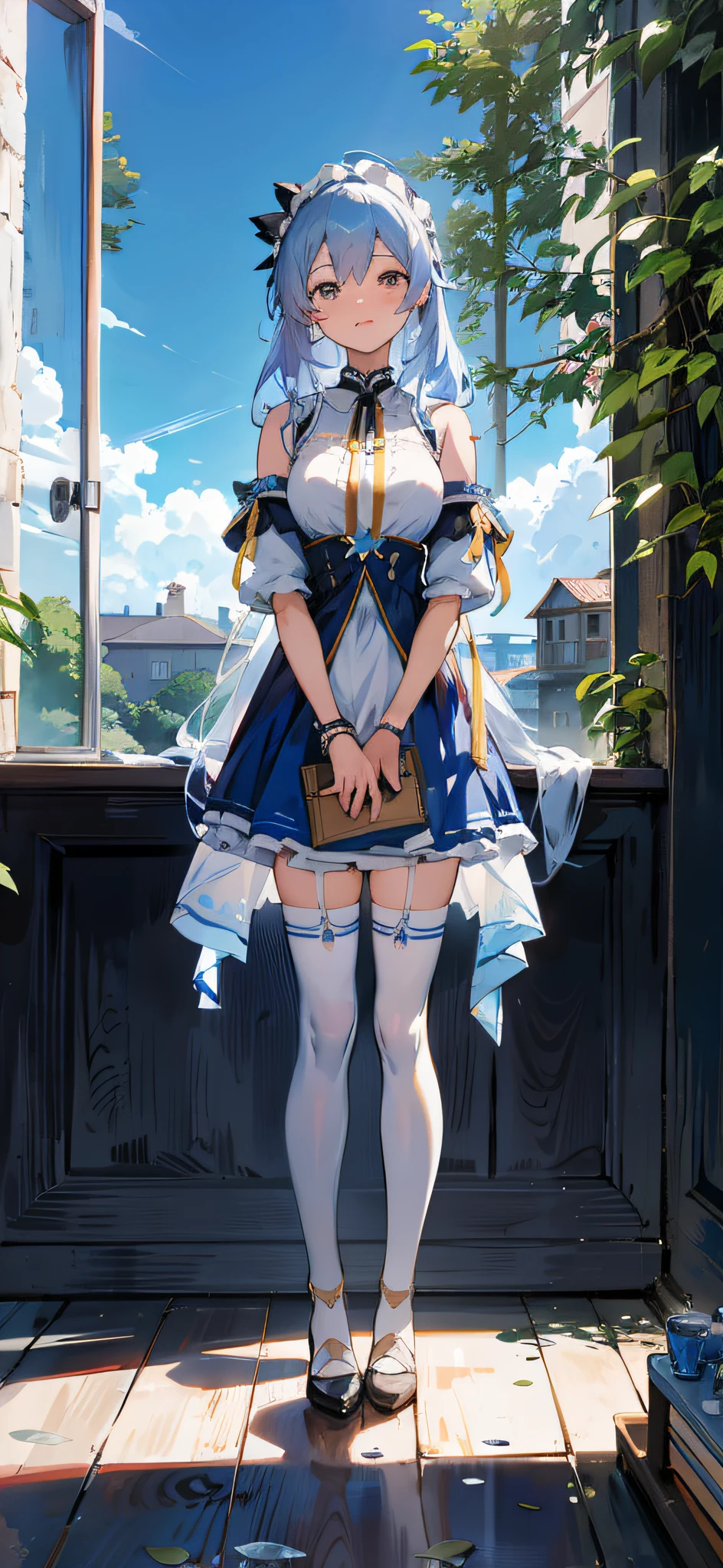 anime girl in a blue dress standing in front of a window, anime girl in a maid costume, cushart krenz key art feminine, cute anime waifu in a nice dress, from the azur lane videogame, splash art anime loli, maid outfit, azur lane style, guweiz on pixiv artstation, loli in dress, gorgeous maid