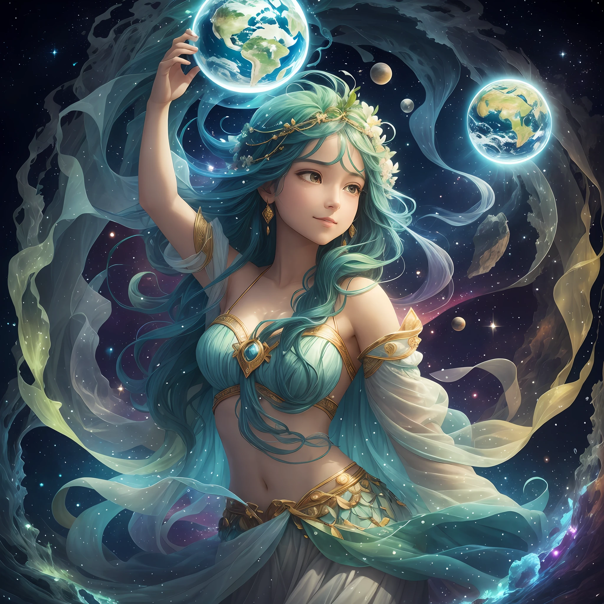 The Daughter of the Earth is an image full of life and wisdom.
Her hair is a rich green, like the grass and trees that flourish on the earth, exuding a fresh breath. Her eyes are deep and bright, like the waves of the sea, revealing insight and care for the world.
She wore an elegant and colorful long dress with the continents and oceans of the earth depicted, showing the diversity and grandeur of the earth. At the corner of the skirt flows a gentle sea of clouds and waterfalls, symbolizing the flow of water and the moisturization of life.
Her arms were slender and soft, bathed in the rays of the sun. She holds a transparent crystal ball in both hands, which reflects the blue and green of the earth, symbolizing the vitality and vitality of the sea and land. The crystal ball emits a faint glow, representing hope and future on earth.
Under her feet stood a brilliant colored cloud, which shimmered with colorful light, symbolizing the diverse integration of various nationalities and cultures. She dances freely and becomes a dancer of the earth, presenting the dynamics and vitality of the earth.
The smile of the Daughter of the Earth reveals her love and care for the earth, and she is the guardian of the earth. Exuding an atmosphere of tranquility and wisdom, she encourages people to respect the planet, protect the environment and work together to build a better, more prosperous world.
Through this image, we realize that the earth is our common home and that we should take care of it with love and care. Daughter of the Earth reminds each of us of our responsibility to the environment and the planet, while also evoking our love of nature and thinking about the future of the planet. She inspires people to come together and work together to contribute to the sustainable development of the planet. --auto --s2