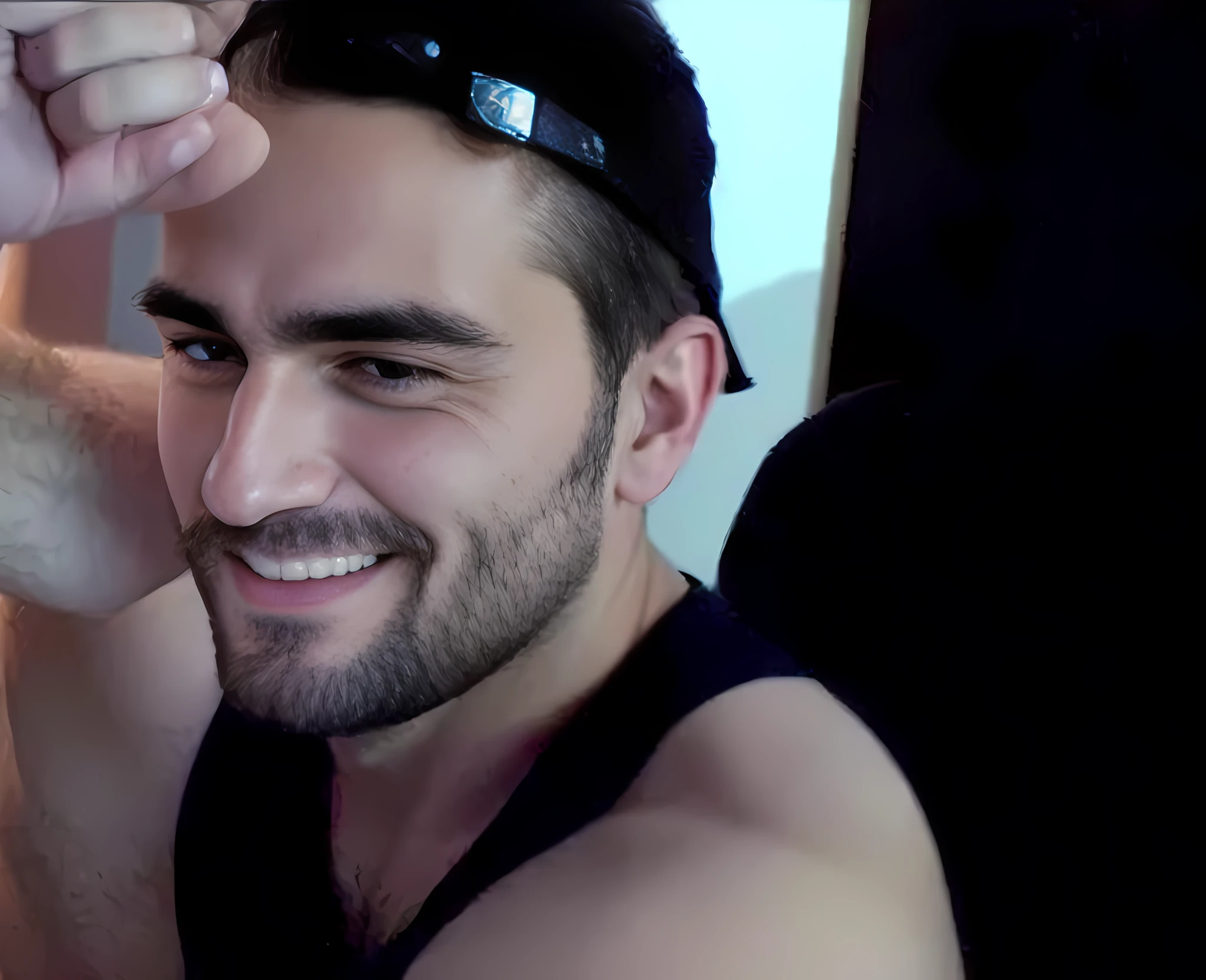High quality masterpiece with 8K resolution and RAW format. Use a Canon 5D camera with an f/1.8 lens and set the ISO to 6400. Captures a wide-angle view of the main subject in a realistic style. This mature, handsome, and robust man has hair on his arms and legs (1:1). It is possible to notice a certain "volume" (1:1) in his groin. The image should be a masterpiece of better quality, with high resolution and impressive realism. Pay special attention to the details of the face, short beard (1:2) creating a highly detailed symmetrical painting. Generate an image that depicts a mature, young, handsome man with a muscular physique, arm hair (1:1), and visible legs. It is possible to notice a certain ("volume") in your groin. This image should be a masterpiece of better quality, with high resolution and impressive realism. The image should be a medium plane with a view of the ground. Pay special attention to detail by creating a highly detailed symmetrical painting.
