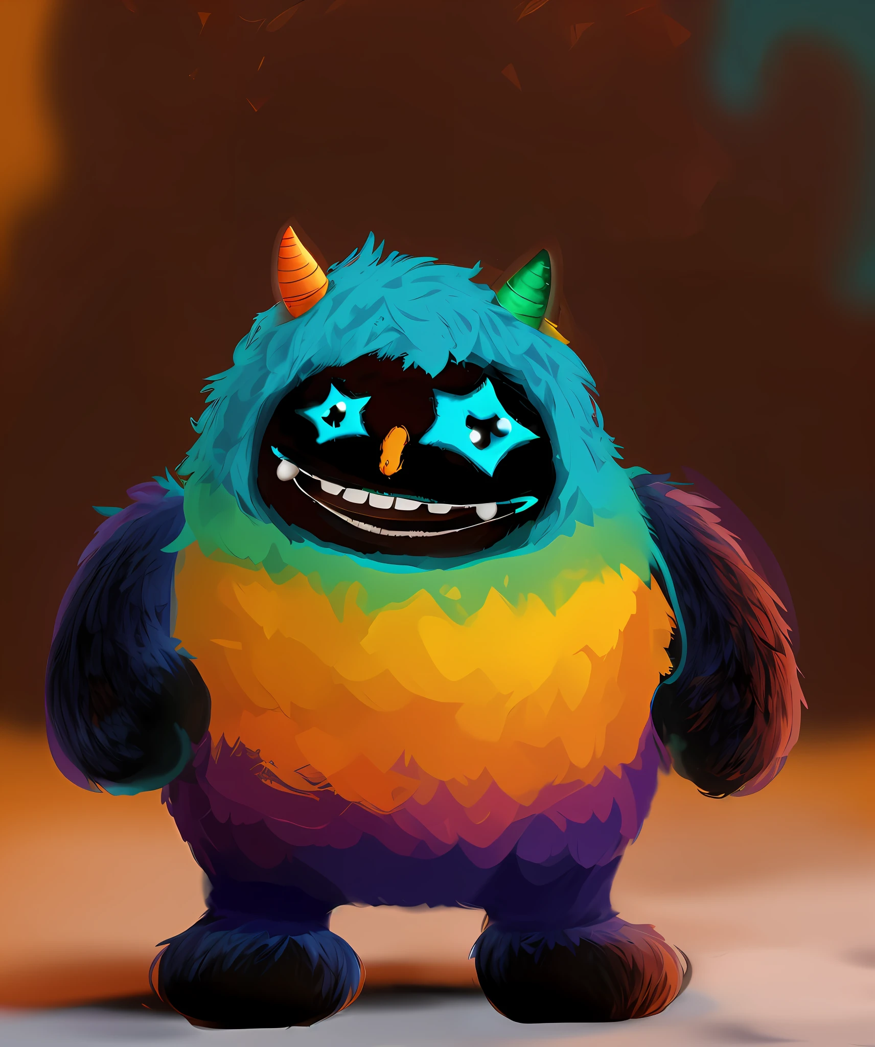 Colorful cartoon monster with horns on head, furry friendly monster, monster character design, cute digital painting, cute monster, expressive digital painting, monster design