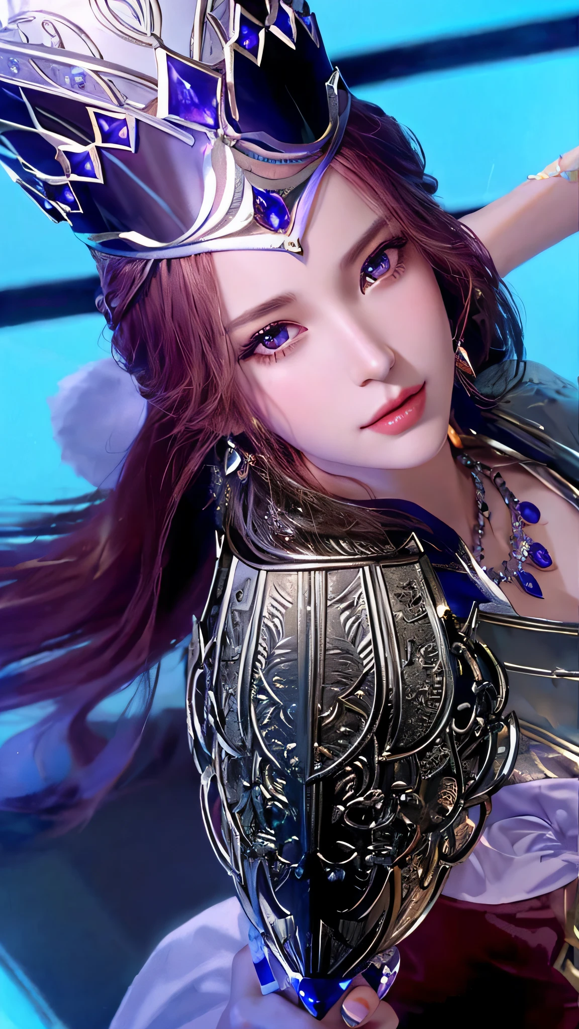close-up of a woman wearing a crown, holding a sword, seductive princess knight, game CG, beautiful fantasy queen, Artgerm; 3D Unreal Engine, ((Beautiful Fantasy Queen)), Beautiful and Elegant Queen, Portrait Knight of the Zodiac Girl, Princess Knight, Aion Aion, Artgerm. High detail