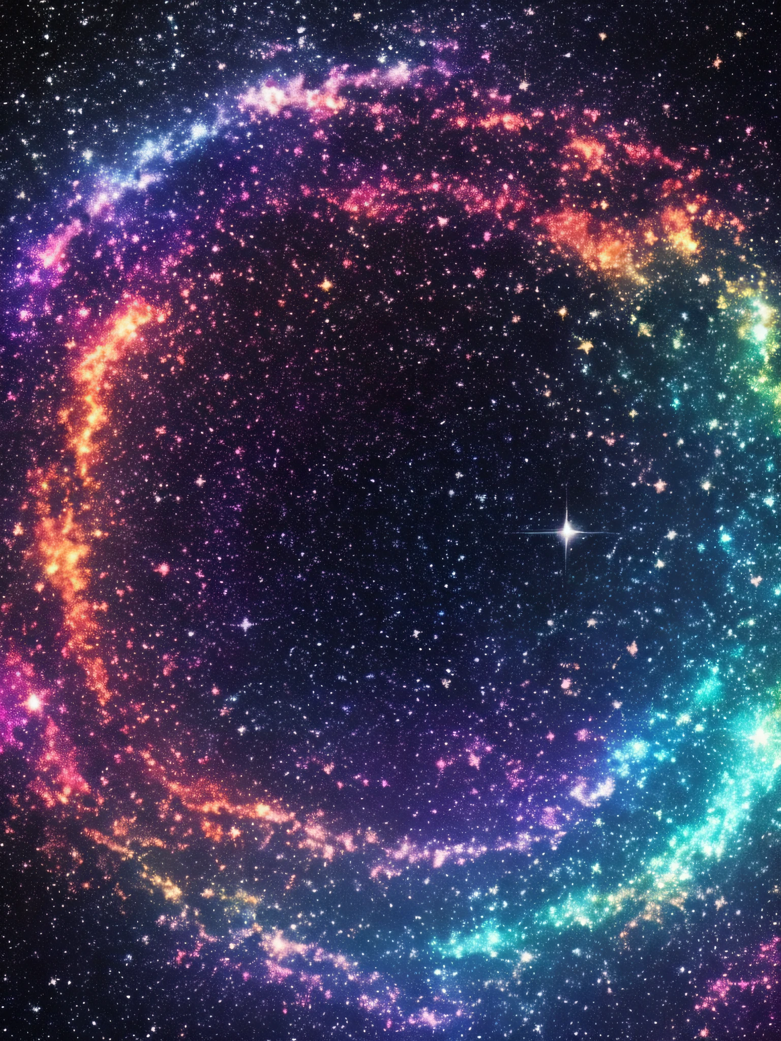 Black background, universe, multicolored starry river, starry sky looks like letter P, highest quality, 16K