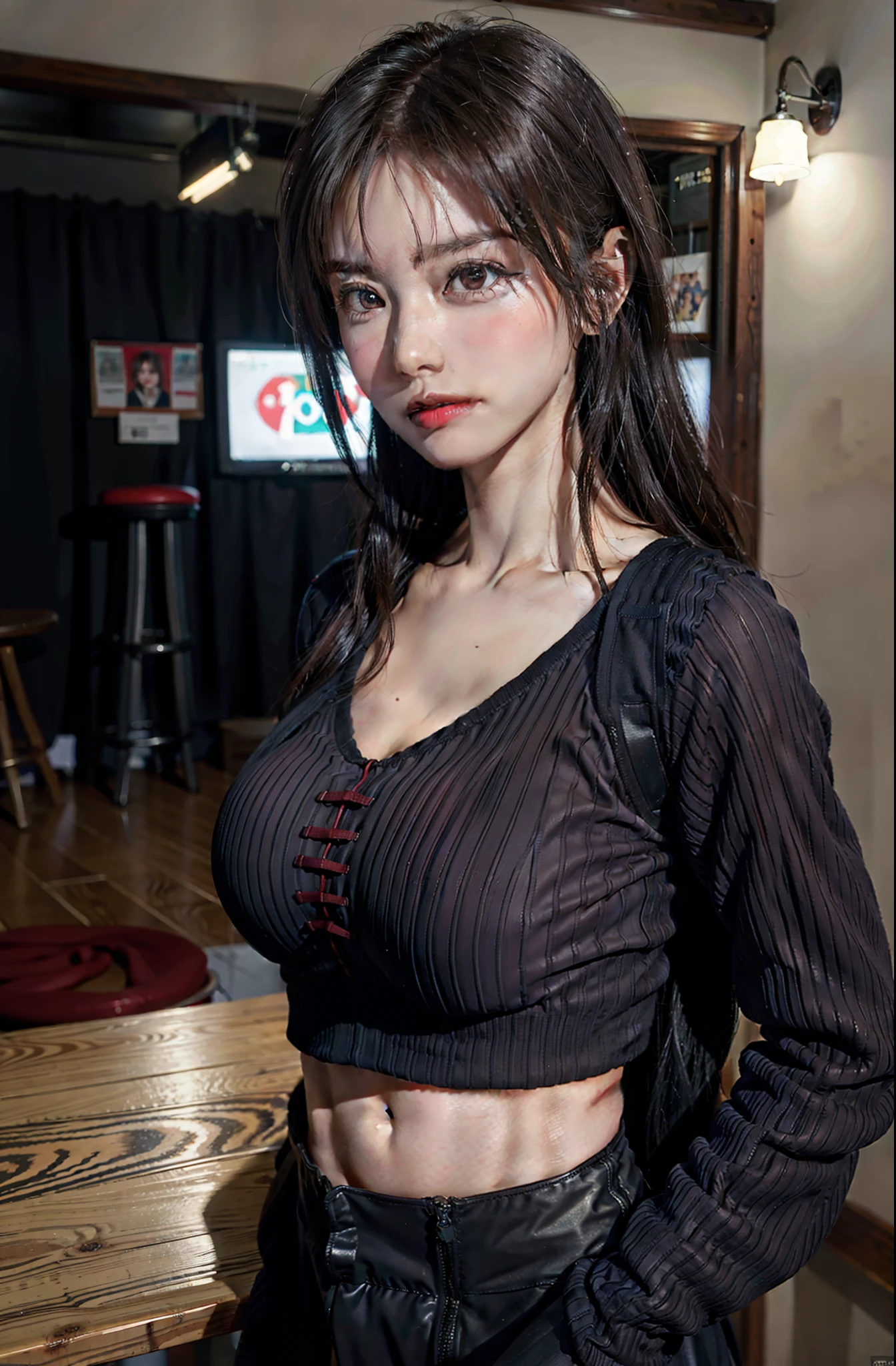 The expression is very enjoyable, happy, medium breasts, sporty, red clothes looking at the audience, the best quality, perfect body, masterpiece