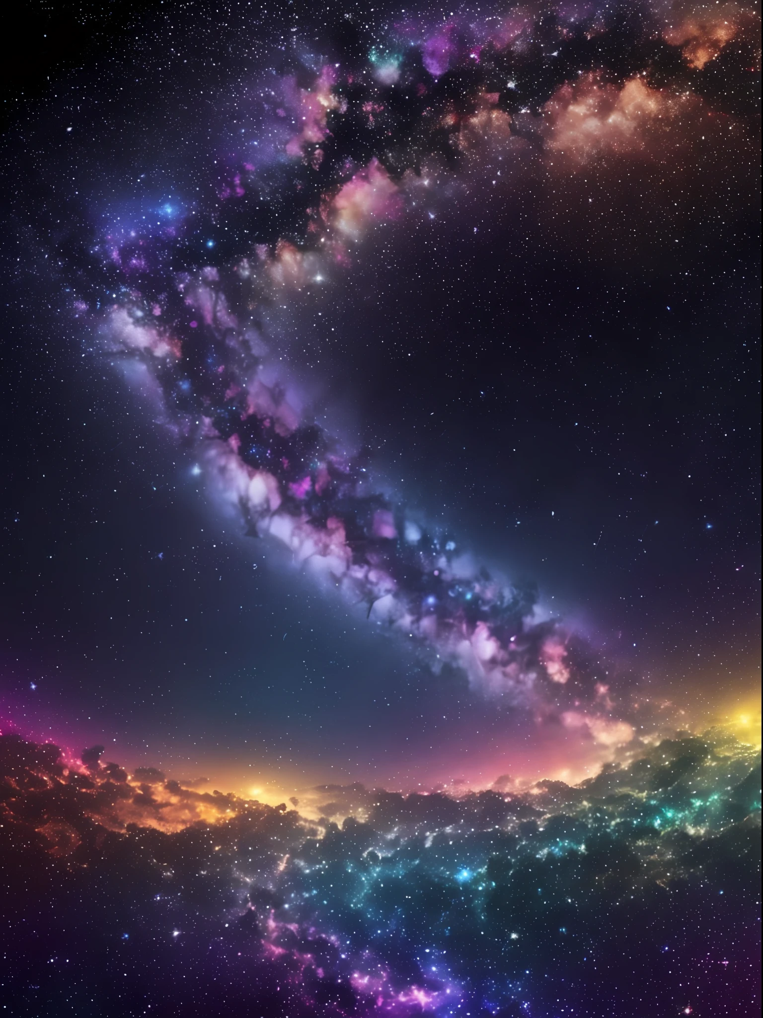 Black background, universe, multicolored starry river, starry sky looks like letter P, highest quality, 16K