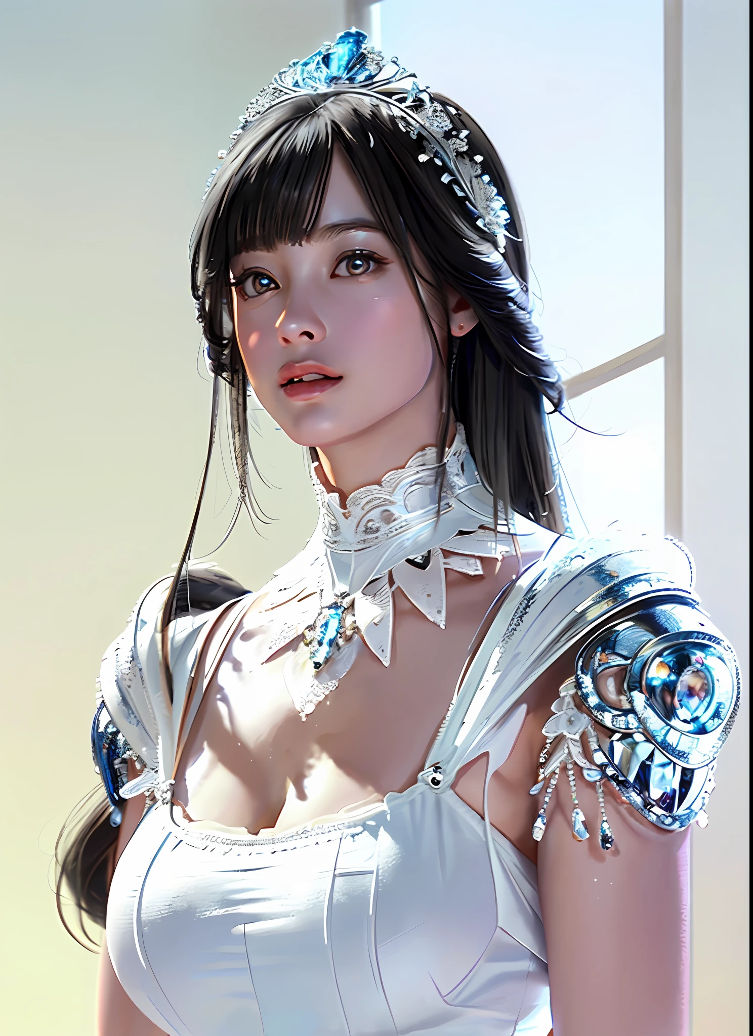 Ultra detailed complex 3D rendering of face, (big breasts: 6.8), glamour shot full body image, huge breasts, red bra, long hair, viewer show, , parted lips, (shiny skin),((Realistic lighting, top quality, 8K, masterpiece: 1.3)), Clear Focus: 1.2, 1 girl, Perfect figure: 1.4, , (cleavage), intricate details, Ultra detailed complex 3d rendering of beautiful porcelain profile face, light effects, jeweled super detailed big crown: 2.2), big,, (bra blue), sexy swimsuit, (surreal), (high resolution), (8K), (very detailed), (beautiful detailed eyes), (best quality), (super detailed), (ultra detailed), jewels with intricate details (), (ornate blue armor: 1.3), 1 girlSolo, Long Hair, Wind, Gorgeous Face, Top Quality, Masterpiece, Maximum Detail, Diffused Lighting, (Black Hair: 1.3), Valhalla Valkyrie, Mechanical Arm, Beauty, Facial Muscles