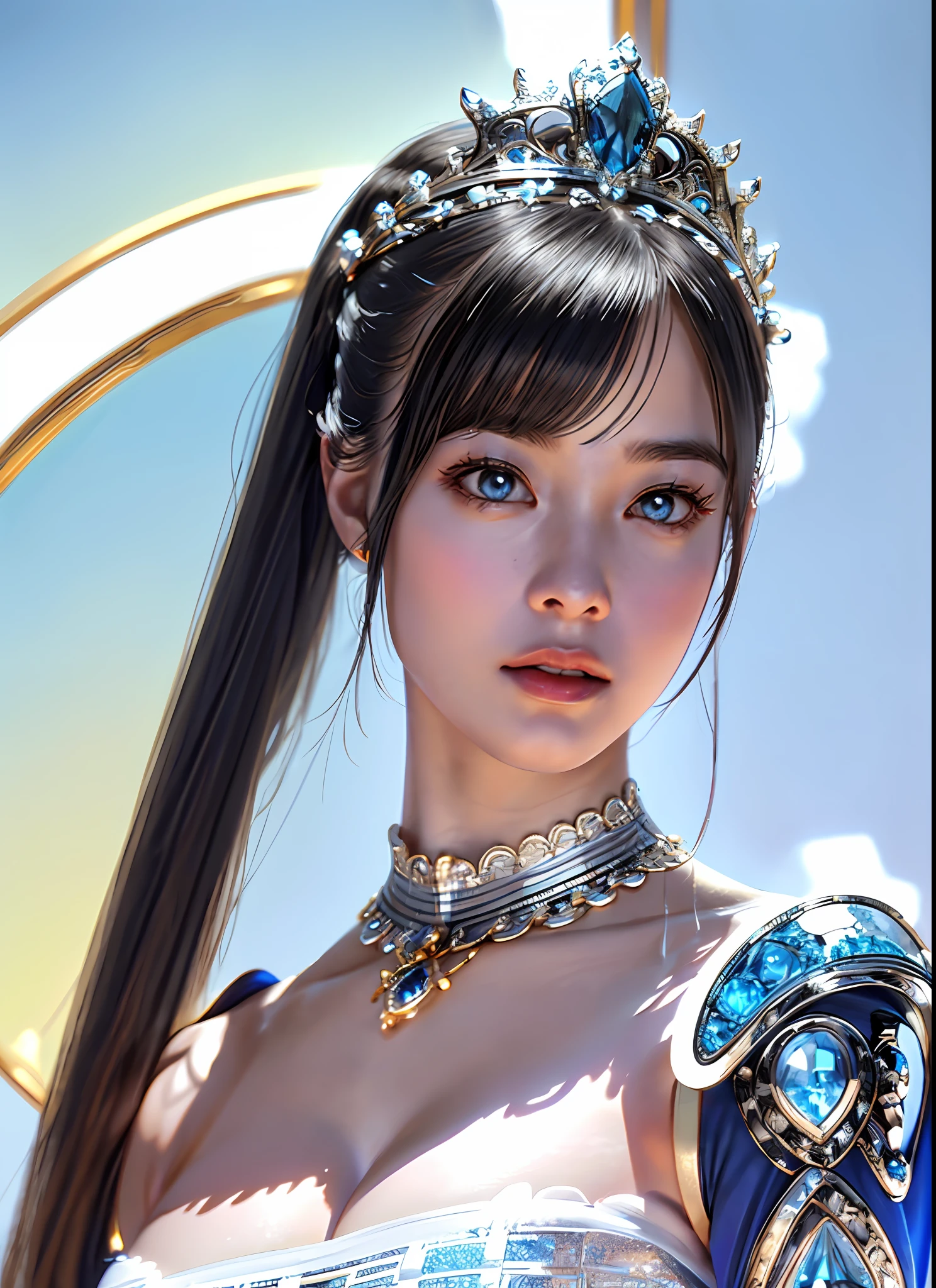 Ultra detailed complex 3D rendering of face, (big breasts: 6.8), glamour shot full body image, huge breasts, red bra, long hair, viewer show, , parted lips, (shiny skin),((Realistic lighting, top quality, 8K, masterpiece: 1.3)), Clear Focus: 1.2, 1 girl, Perfect figure: 1.4, , (cleavage), intricate details, Ultra detailed complex 3d rendering of beautiful porcelain profile face, light effects, jeweled super detailed big crown: 2.2), big,, (bra blue), sexy swimsuit, (surreal), (high resolution), (8K), (very detailed), (beautiful detailed eyes), (best quality), (super detailed), (ultra detailed), jewels with intricate details (), (ornate blue armor: 1.3), 1 girlSolo, Long Hair, Wind, Gorgeous Face, Top Quality, Masterpiece, Maximum Detail, Diffused Lighting, (Black Hair: 1.3), Valhalla Valkyrie, Mechanical Arm, Beauty, Facial Muscles