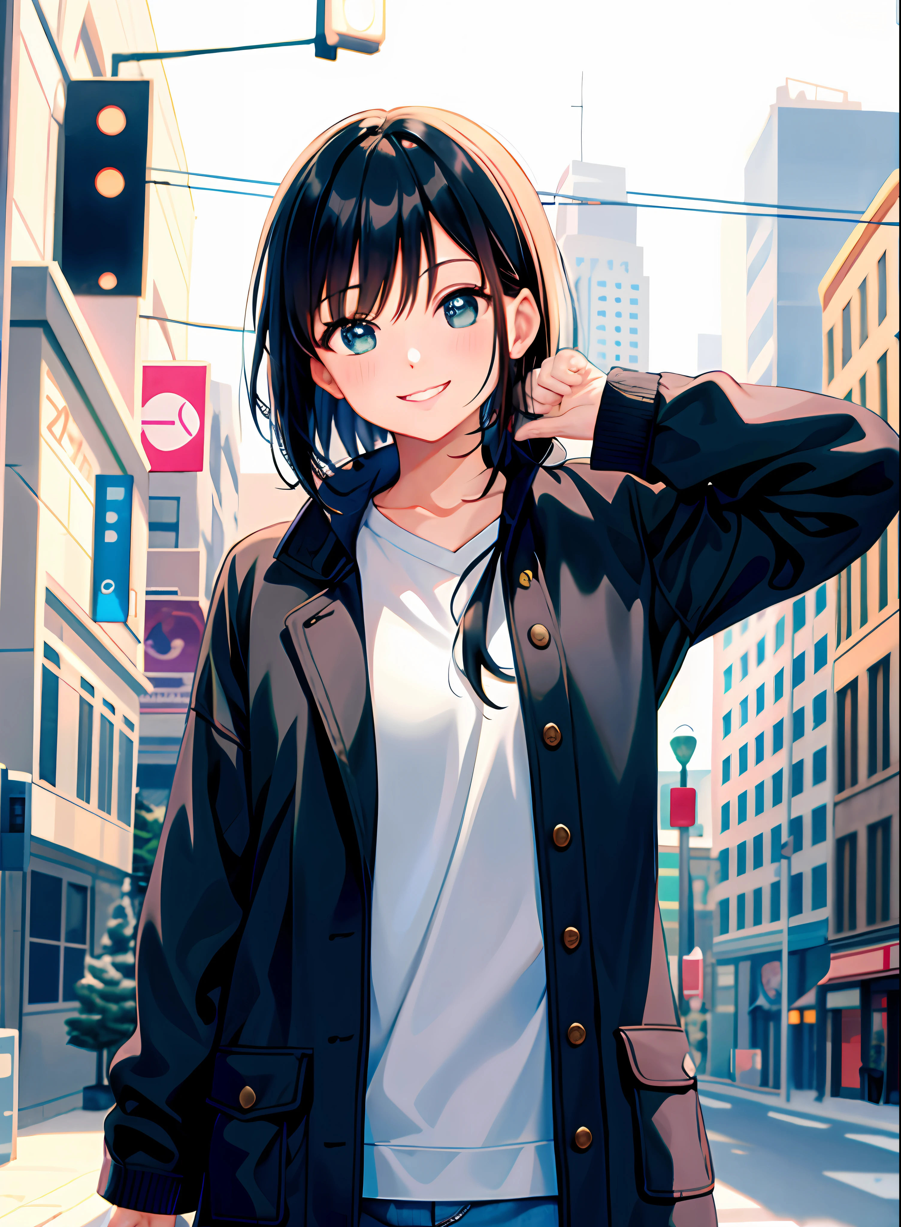 anime - style image of a woman in a city street, anime style 4 k, anime style portrait, digital anime illustration, anime style. 8k, anime visual of a cute girl, 4 k manga wallpaper, smooth anime cg art, portrait anime girl, beautiful anime portrait, attractive anime girl, anime moe artstyle, digital anime art, urban girl fanart