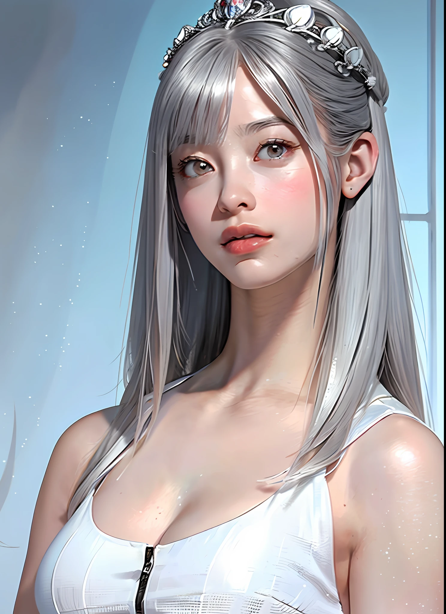 Ultra detailed complex 3d rendering of face, (big breasts: 6.8), glamour shot full body image, huge breasts, red bra, long hair, watch viewer, , parted lips, (shiny skin),realistic sensual gravure idol, (cleavage), intricate details, beautiful porcelain profile face ultra detailed complex 3d rendering, light effects, ultra-detailed large crown decorated with jewels: 2.2), Big,, (bra blue), sexy swimsuit, (surreal), , (high definition), (8K), (very detailed), (beautiful detailed eyes), (best quality), (ultra detailed), intricate detail jewelry ((glamorous silver armor: 1.3), 1 girl, solo, long hair, wind, gorgeous face, top quality, masterpiece, maximum detail, diffused lighting, (gray hair: 1.3), Valhalla Valkyrie, mechanical arm, beauty, facial muscles