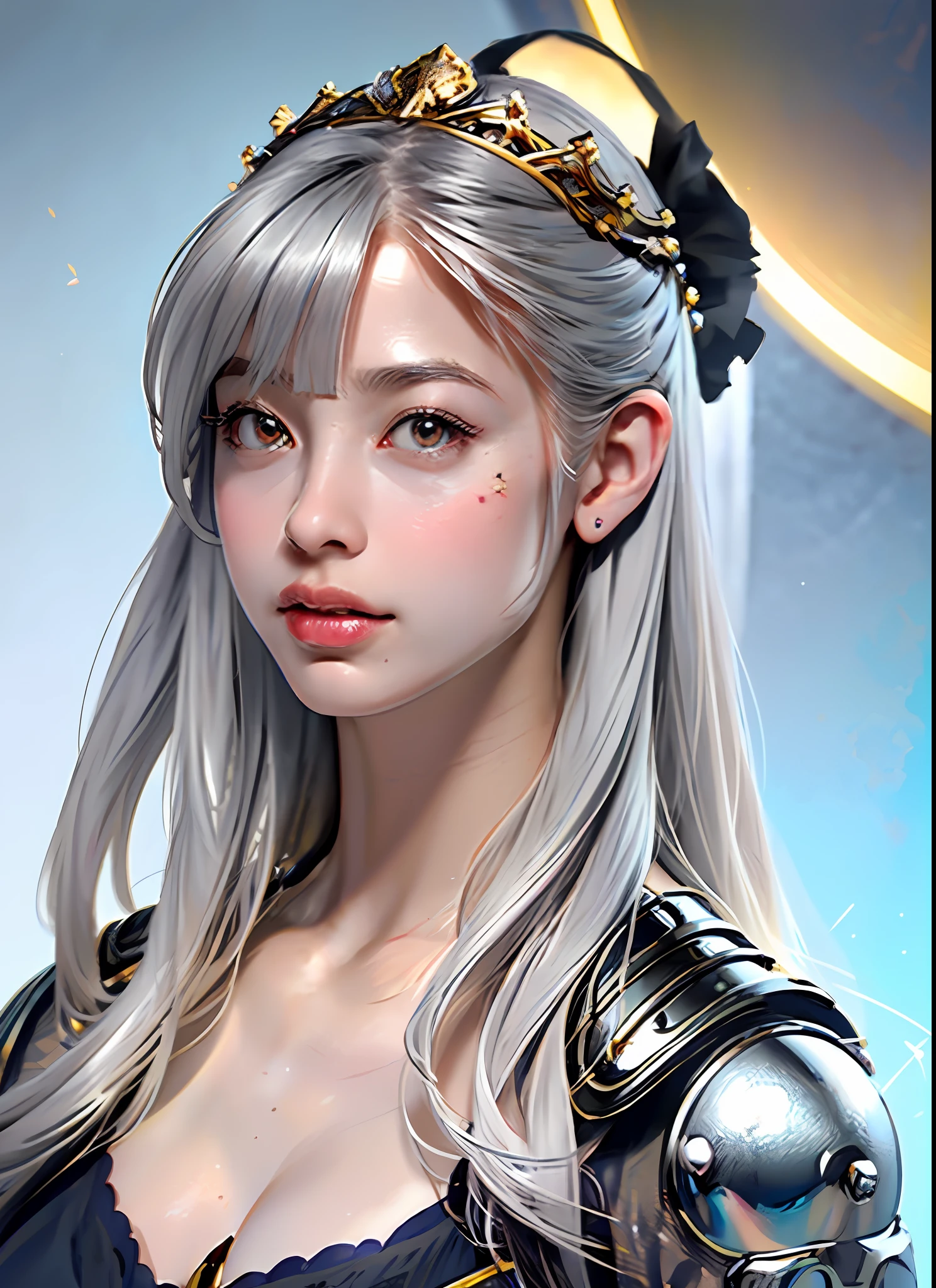 Ultra detailed complex 3d rendering of face, (big: 6.8), huge breasts, red bra, long hair, watch viewer, , parted lips, (shiny skin),realistic sensual gravure idol, (cleavage), intricate details, beautiful porcelain profile super detailed complex 3d rendering of face, light effects, super detailed big crown decorated with jewels: 1.2), big,, (bra blue), sexy swimsuit, (surreal), (ultra-real), (high resolution), (8K), (very detailed), (beautiful detailed eyes), (best quality), (ultra detailed), jewels with intricate details (), (glamorous black armor: 1.4), 1 girl, solo, long hair, wind, gorgeous face, top quality, masterpiece, maximum detail, diffused lighting, (gray hair: 1.3), Valhalla Valkyrie, mechanical arm, beauty, facial muscles