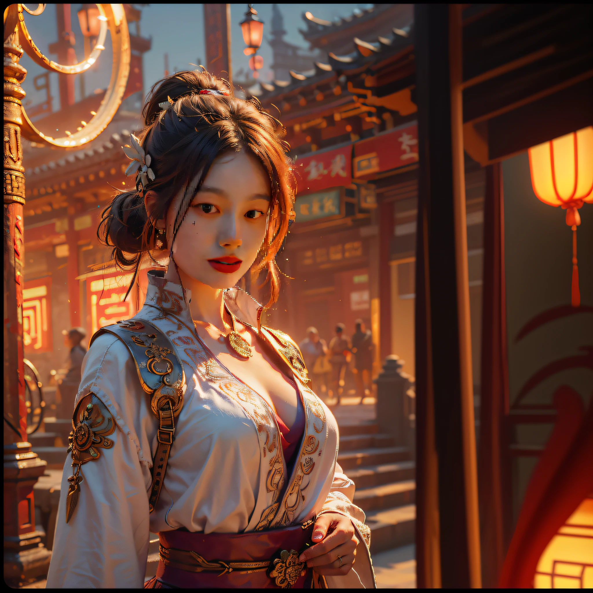 asian woman in traditional dress posing for a picture in a chinese temple, trending on cgstation, palace , a girl in hanfu, chengwei pan on artstation, inspired by Fenghua Zhong, inspired by Feng Zhu, artwork in the style of guweiz, cgsociety and fenghua zhong, beautiful digital artwork, inspired by Wu Bin