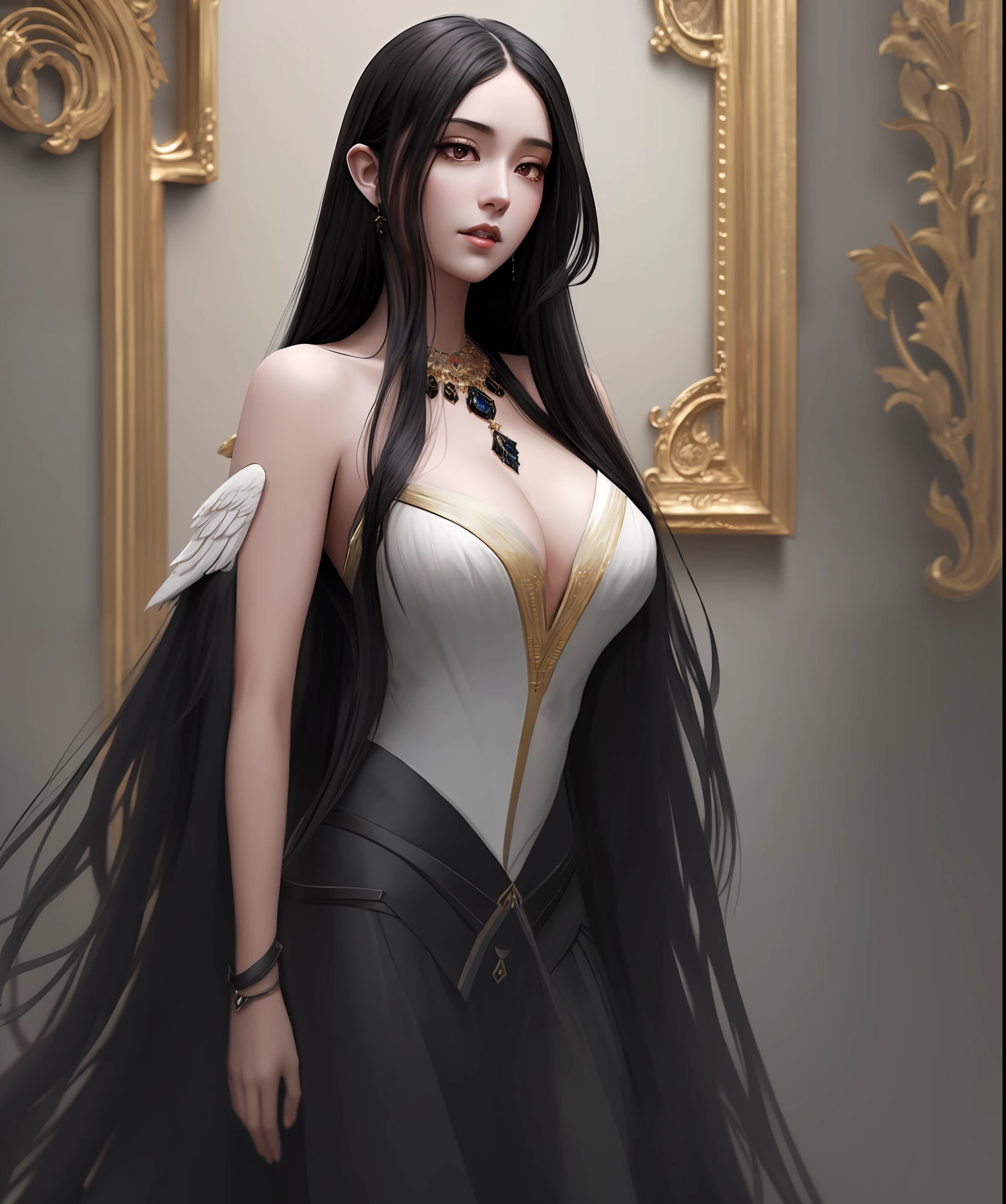 there is a woman with long black hair and a necklace, 8k high quality detailed art, 2. 5 d cgi anime fantasy artwork, artwork in the style of guweiz, 4k highly detailed digital art, 3 d render character art 8 k, a beautiful fantasy empress, artgerm ; 3d unreal engine, 3 d anime realistic, fantasy art style