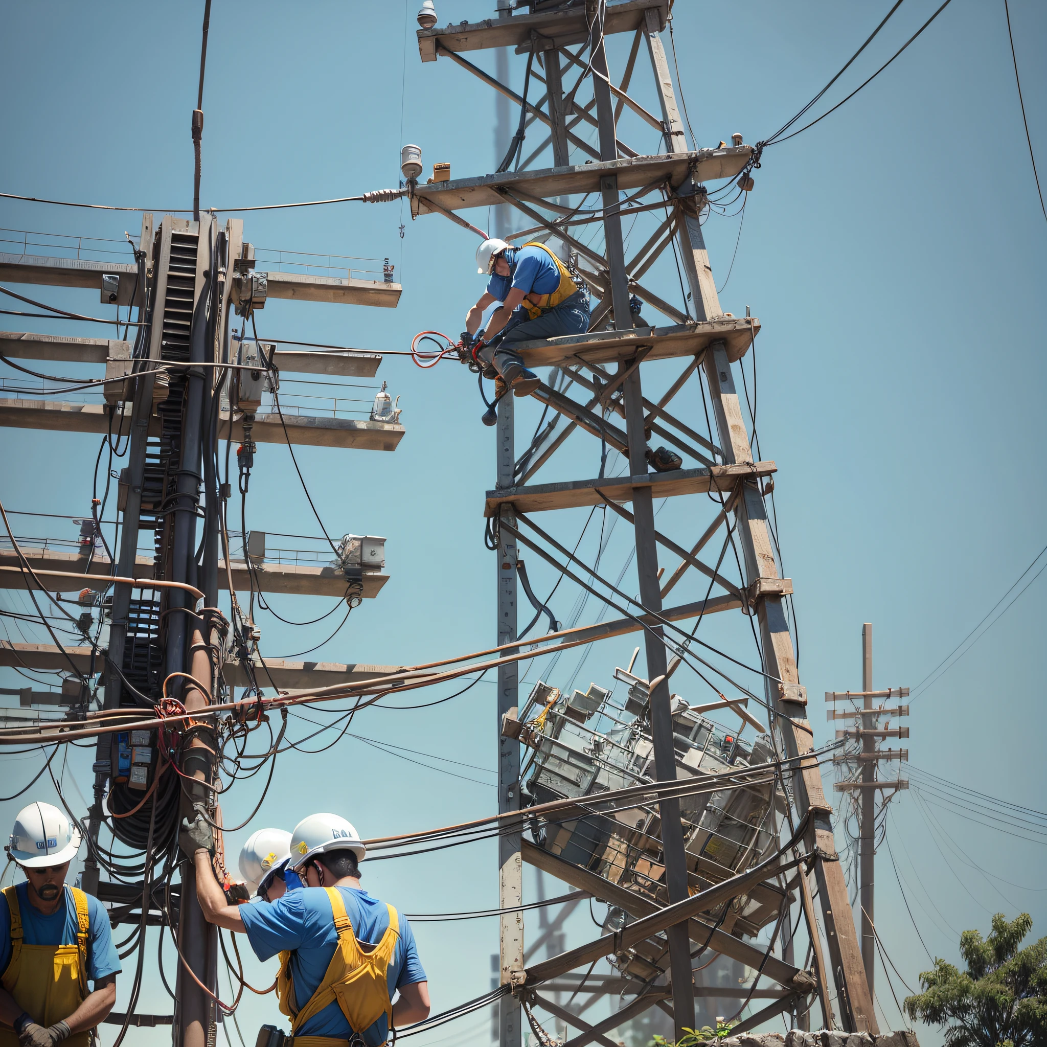 Electrical workers braved the scorching sun to repair the wires --auto --s2