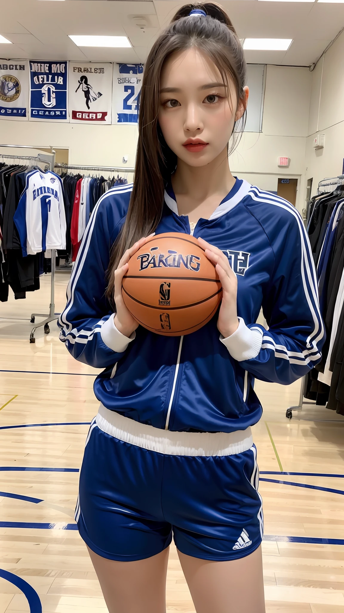 Woman wearing basketball suit