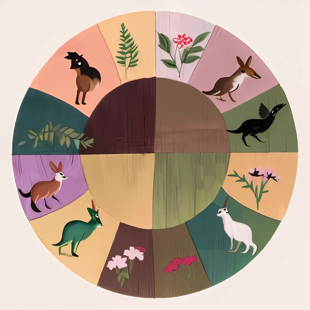 Create a vibrant and whimsical embroidery design featuring an array of woodland creatures such as squirrels, rabbits, and birds. Use a color palette of earthy tones for the animals and include flowers and foliage in shades of pastel pinks, purples, and greens. The embroidery should measure approximately 8 inches in diameter and be positioned centrally on a light-colored fabric.