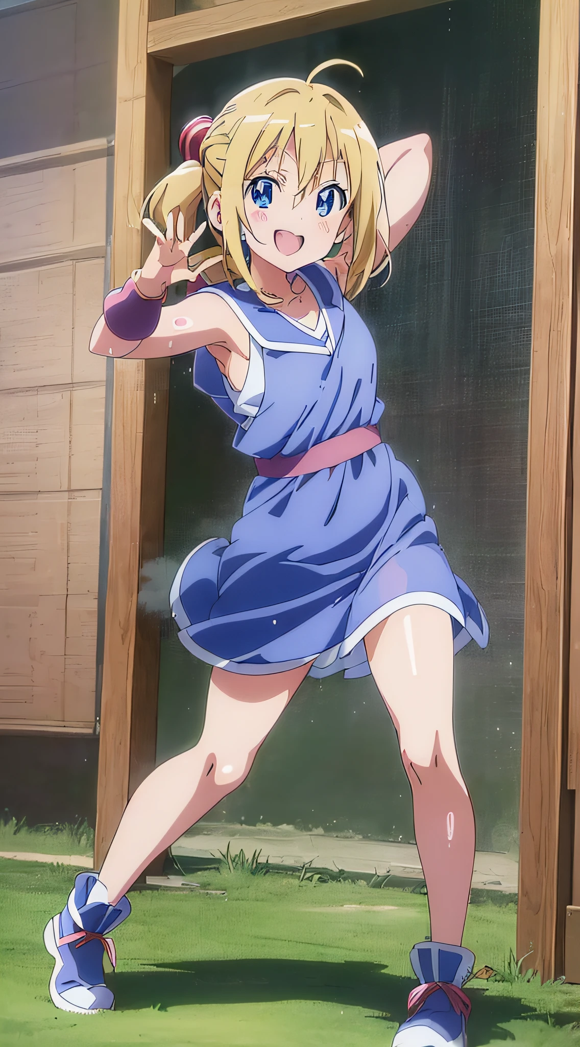 (Best Quality,Anime,Anime Art Style,Anime Screen Cap:1.5)Yuyushiki, Girl, 13 years old, Sweat, sleeveless dress, Different angles, Various movements, Smile,
