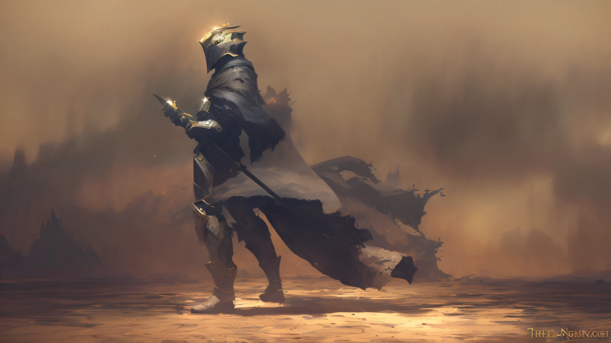 There is a Knight Standing in the Badlands, Destiny Concept Art, Craig Mullins Style, Craig Mullins Neckro, Destiny Art, Craig Mullins Dark Key, Dramatic Concept Art, Desert Warrior Ancient Mage, Craig Mullins, Craig Mullins Greg Rutkowski, Sandstorm, Benedick Barna, The Wizard of Sand, Gillam